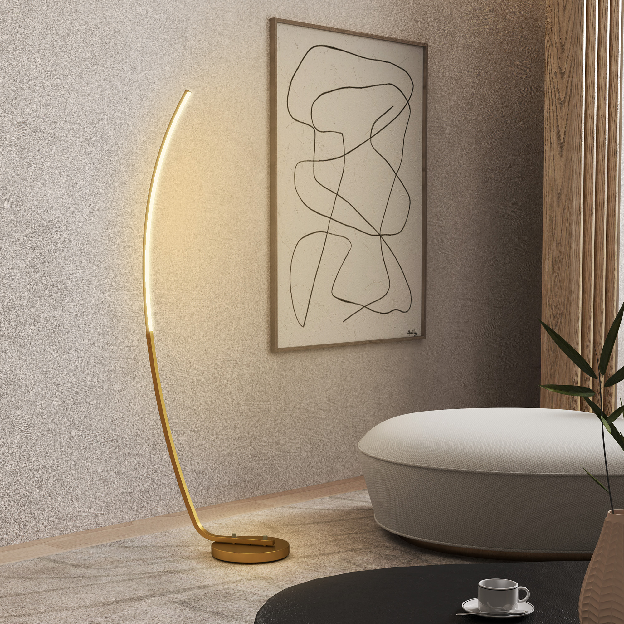 HOMCOM Modern 147cm Curved LED Floor Lamp Gold Tone 8