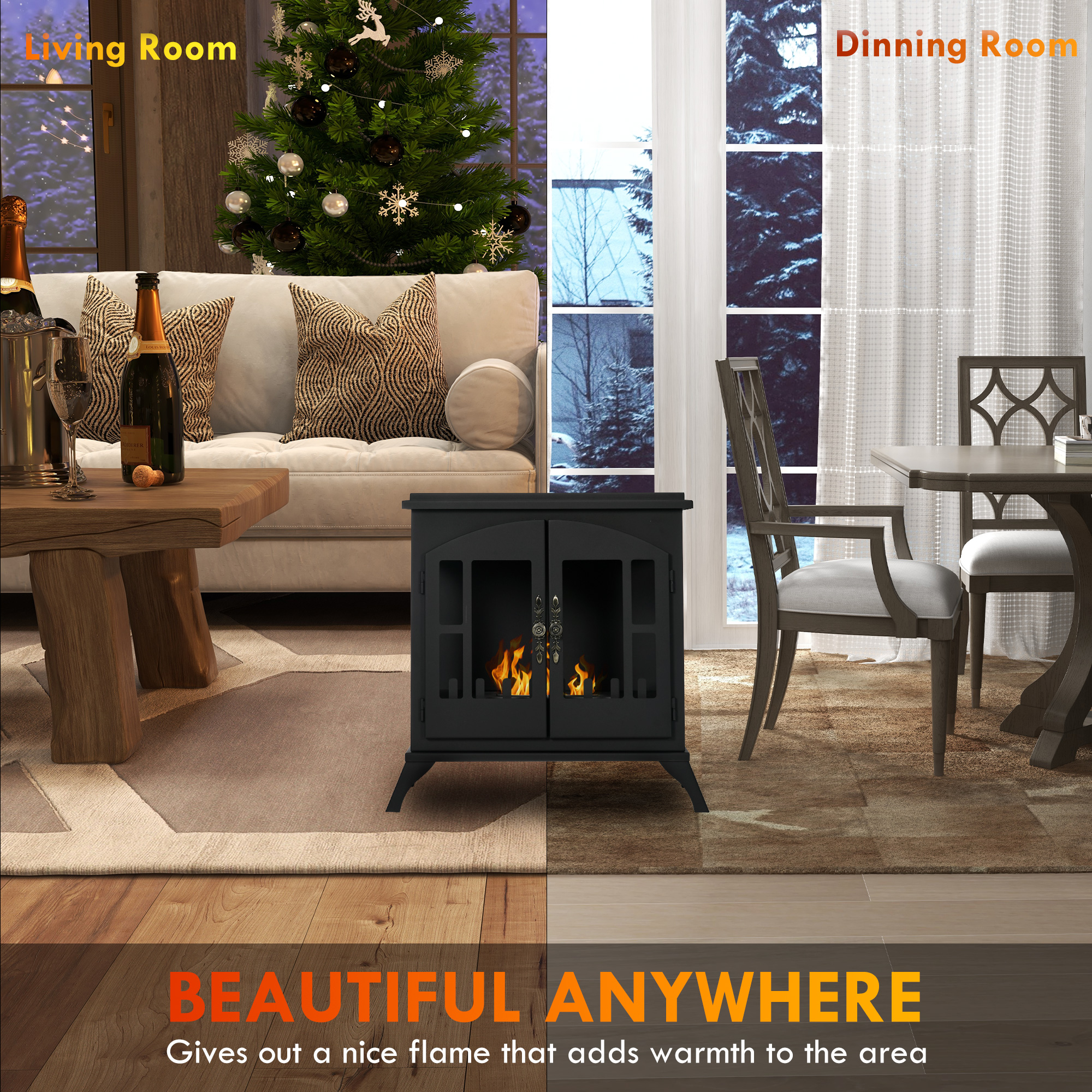 HOMCOM Freestanding Ethanol Fireplace Stove, Bioethanol Fire with Stainless Steel Flame Snuffer, 0.9L Tank, 3 Hours Burning Time for Indoor, Black 6