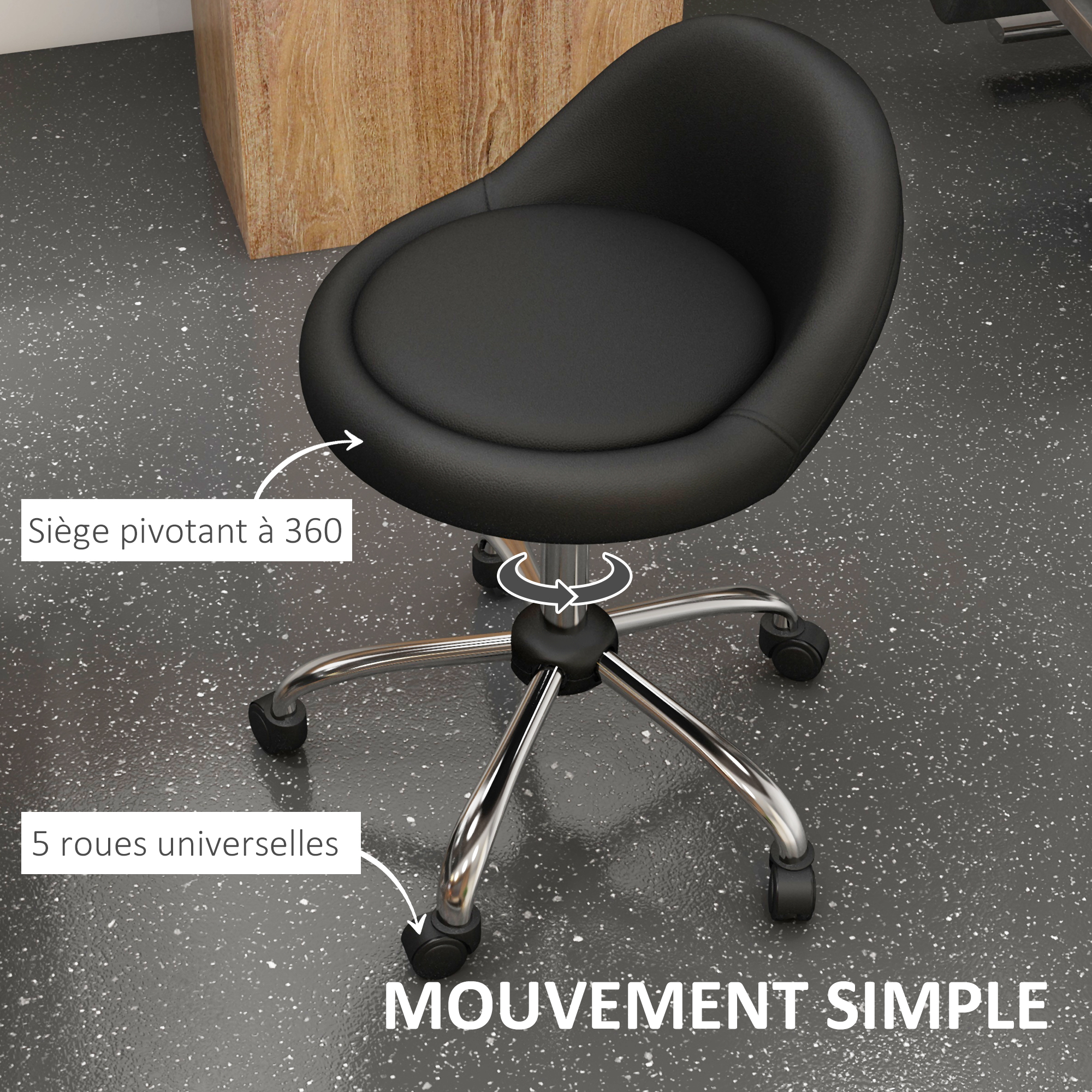 Tabouret De Bureau Réglable Avec Roulettes - Siège Rectangulaire 53x33 Cm - Charge Max 181 Kg - Gris - 9