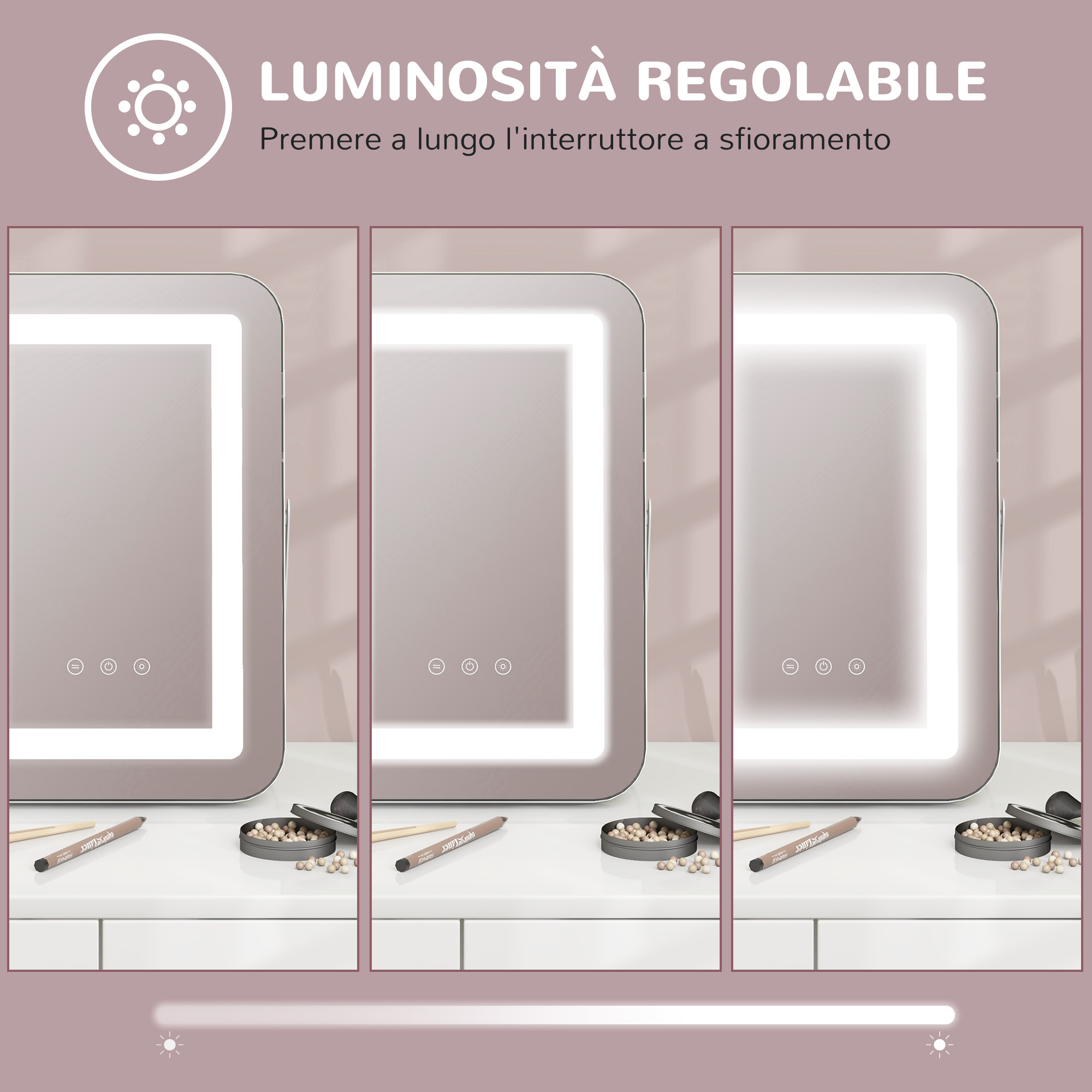HOMCOM Tavolo Da Trucco Con Specchio A Luci LED E Spazio Contenitore In Legno 100x40x87 Cm 96982455