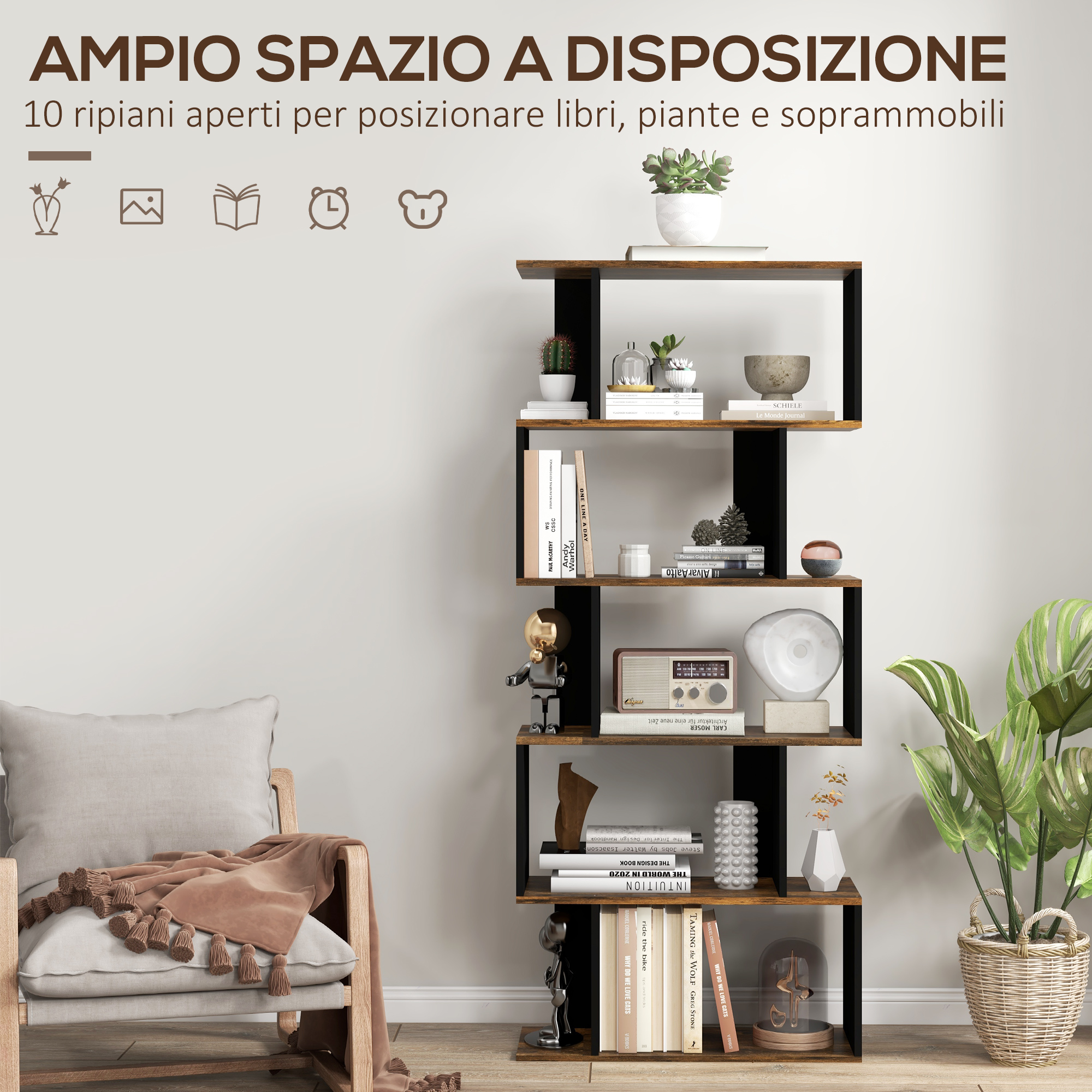 Libreria 5 ripiani Libreria Scaffale L 60 x P 24 x H 169 cm, portata per ripiano 5 kg | Leroy Merlin