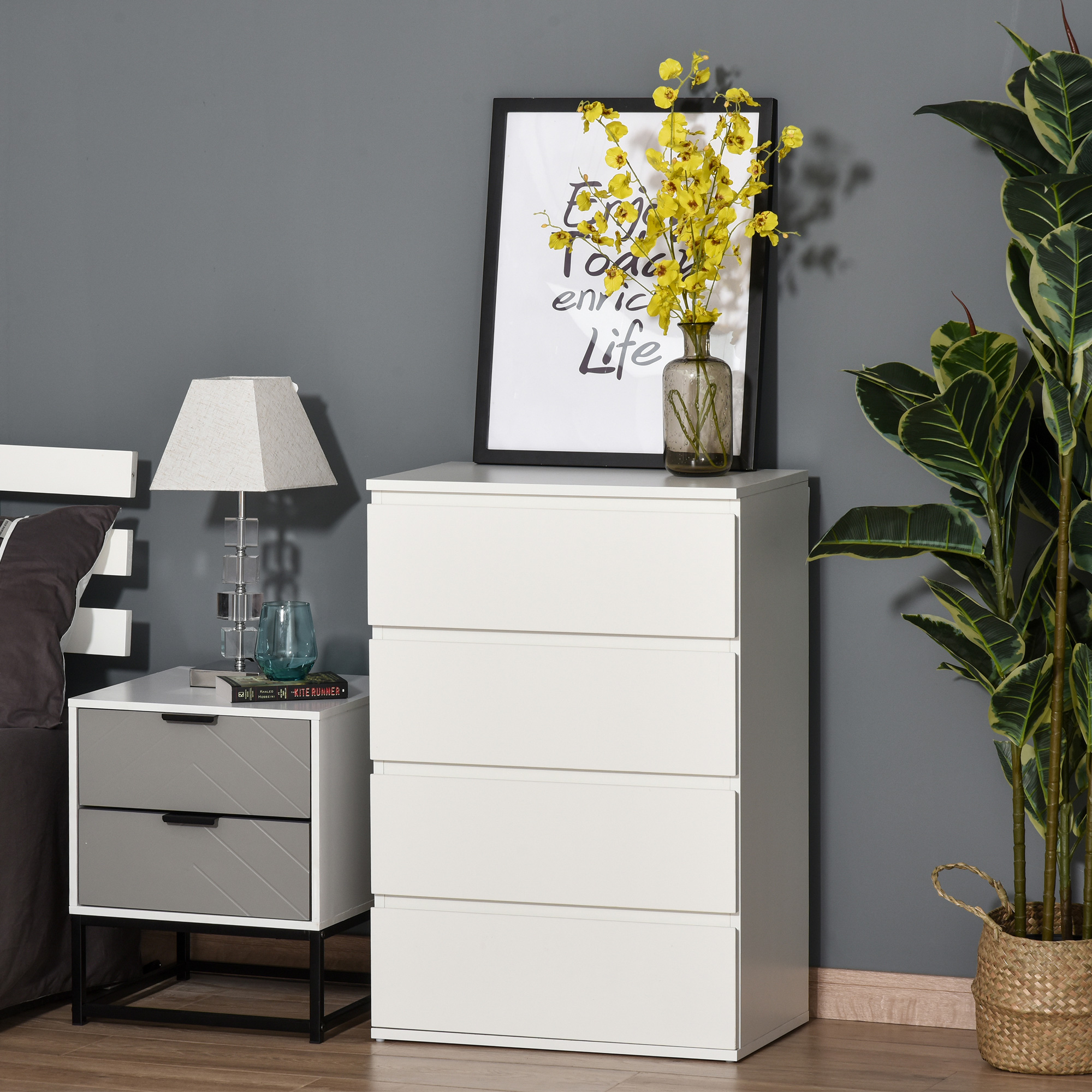 HOMCOM Chest of Drawers, 4-Drawer Storage Cabinets, Modern Dresser, Storage Drawer Unit for Bedroom 2