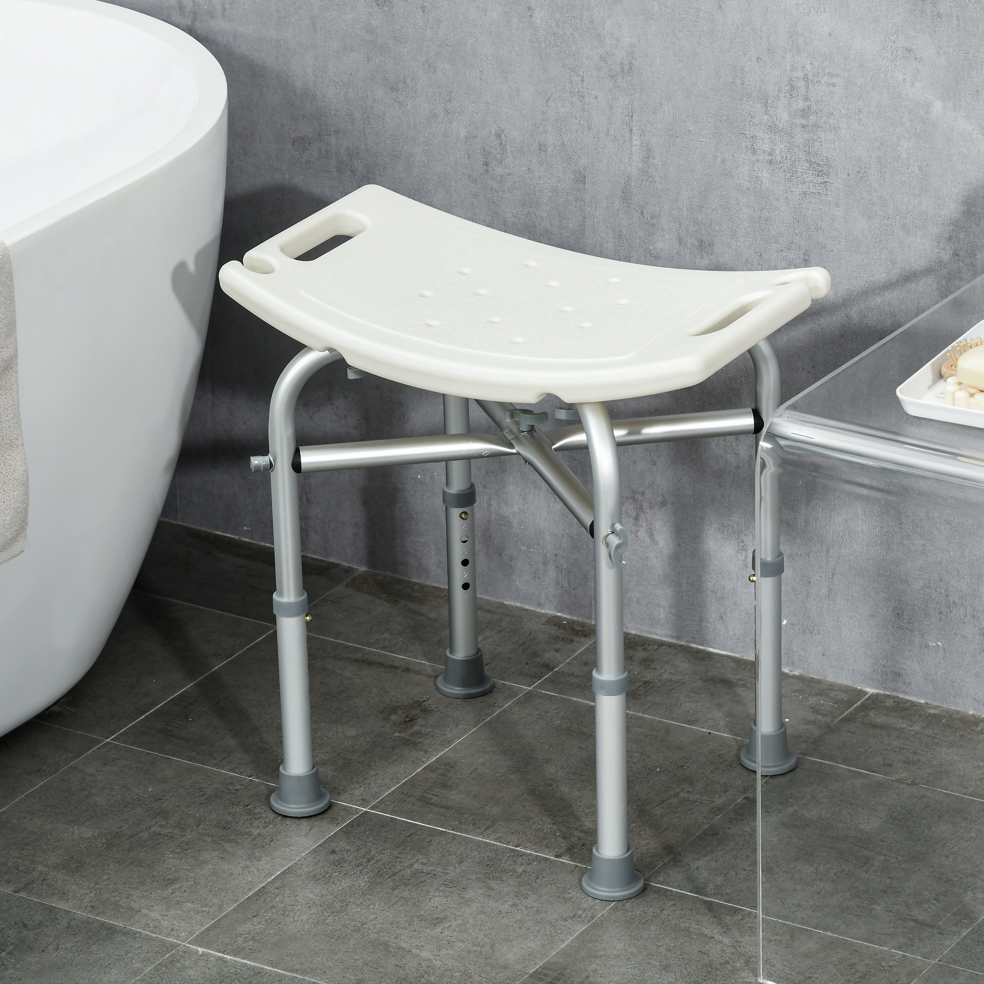 HOMCOM Aluminium Shower Stool for Elderly, Height Adjustable Shower Seat with Removable Padded Cushion, Shower Head Holder, Non-Slip Bath Stool for Seniors, Disabled, Pregnant, White 8