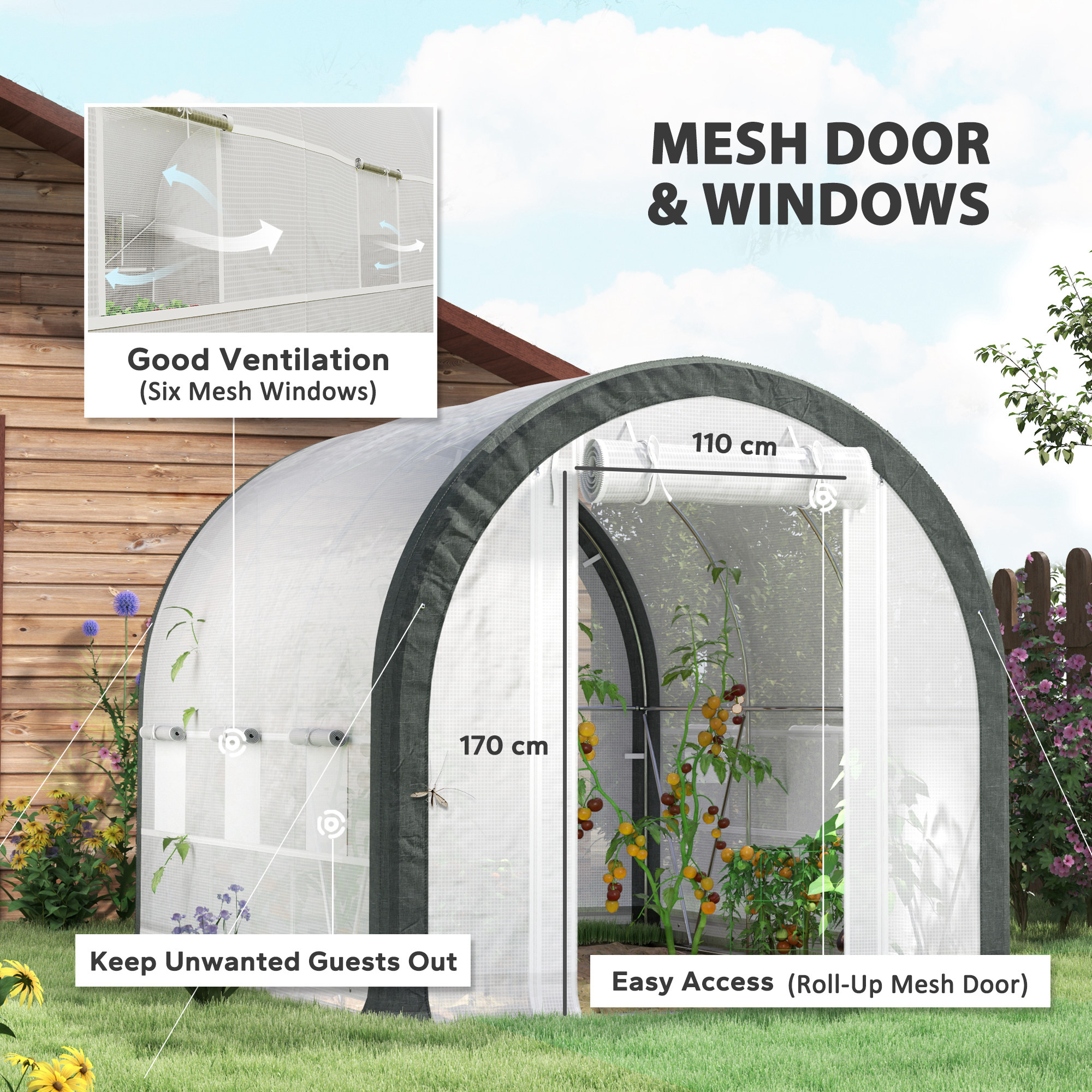 Outsunny 3 x 2(m) Walk-In Tunnel Greenhouse, with Accessories White 4