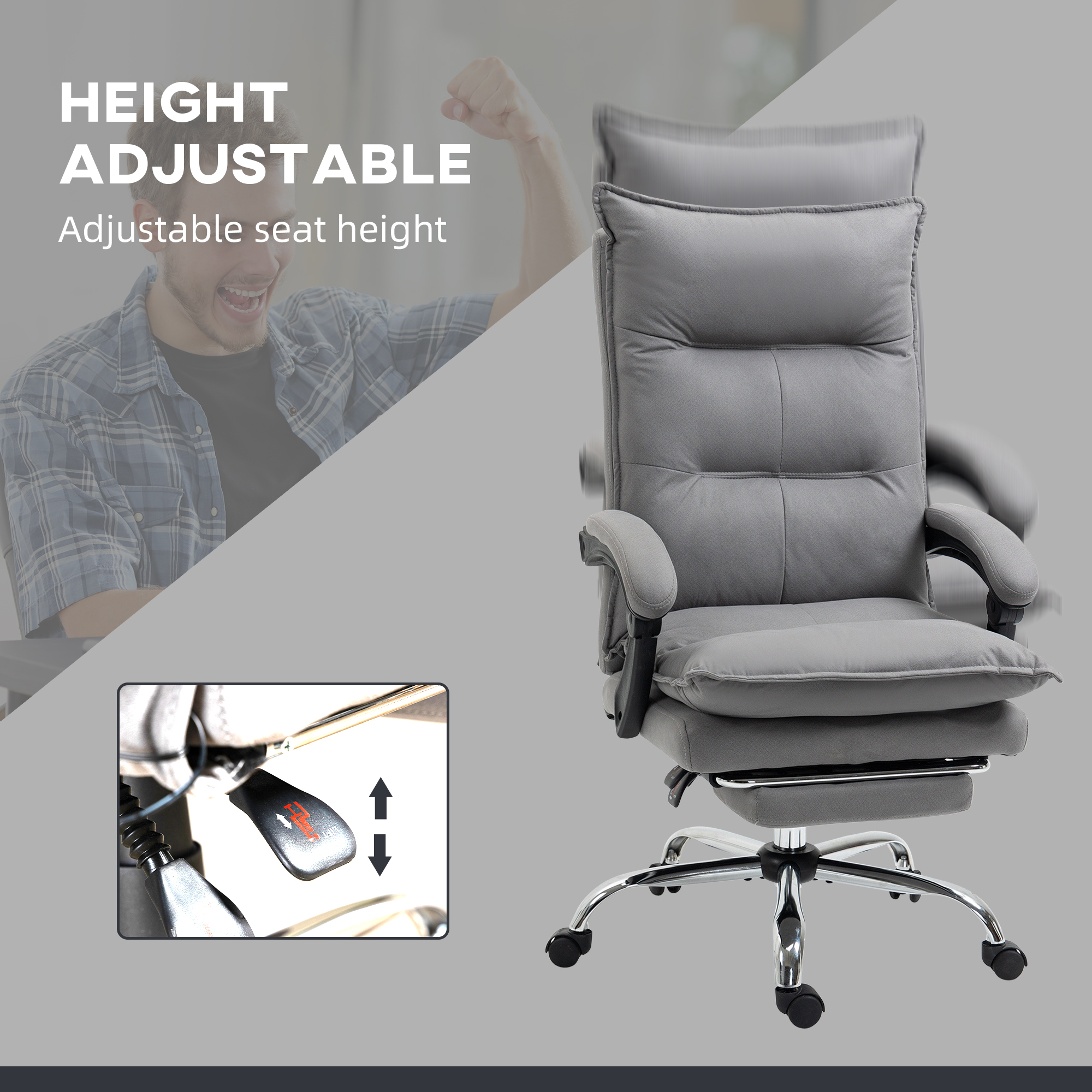 Vinsetto Massage Office Chair with Footrest, Desk Chair with 6 Point Massage and Heat, 155° Reclining Back for Home, Thick Padding, Grey 6
