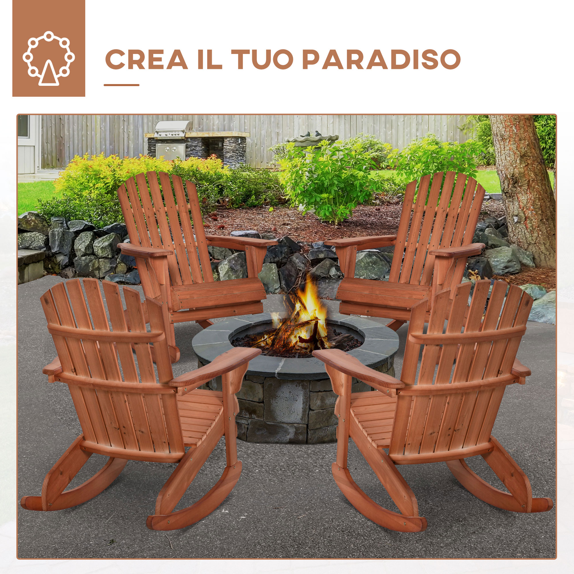 Sedia A Dondolo Adirondack In Legno Teak - Giardino E Esteri - Outsunny - Foto 2