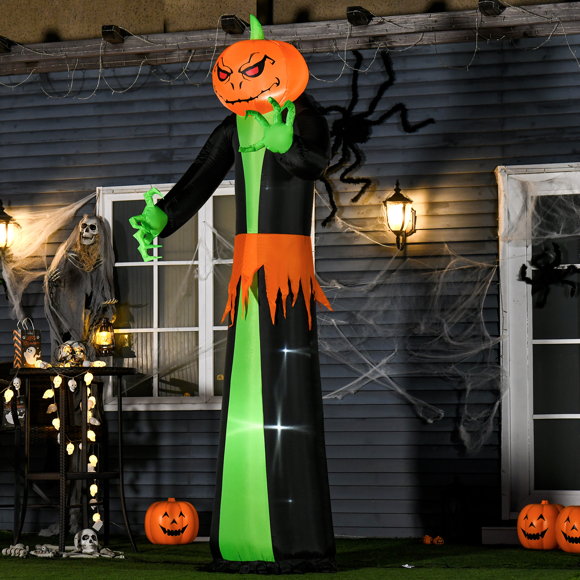 HOMCOM 9FT Inflatable Halloween Pumpkin Ghost with Build in LED,  Outdoor Lighted Blow Up Inflatables for Party Indoor, Garden, Lawn 2