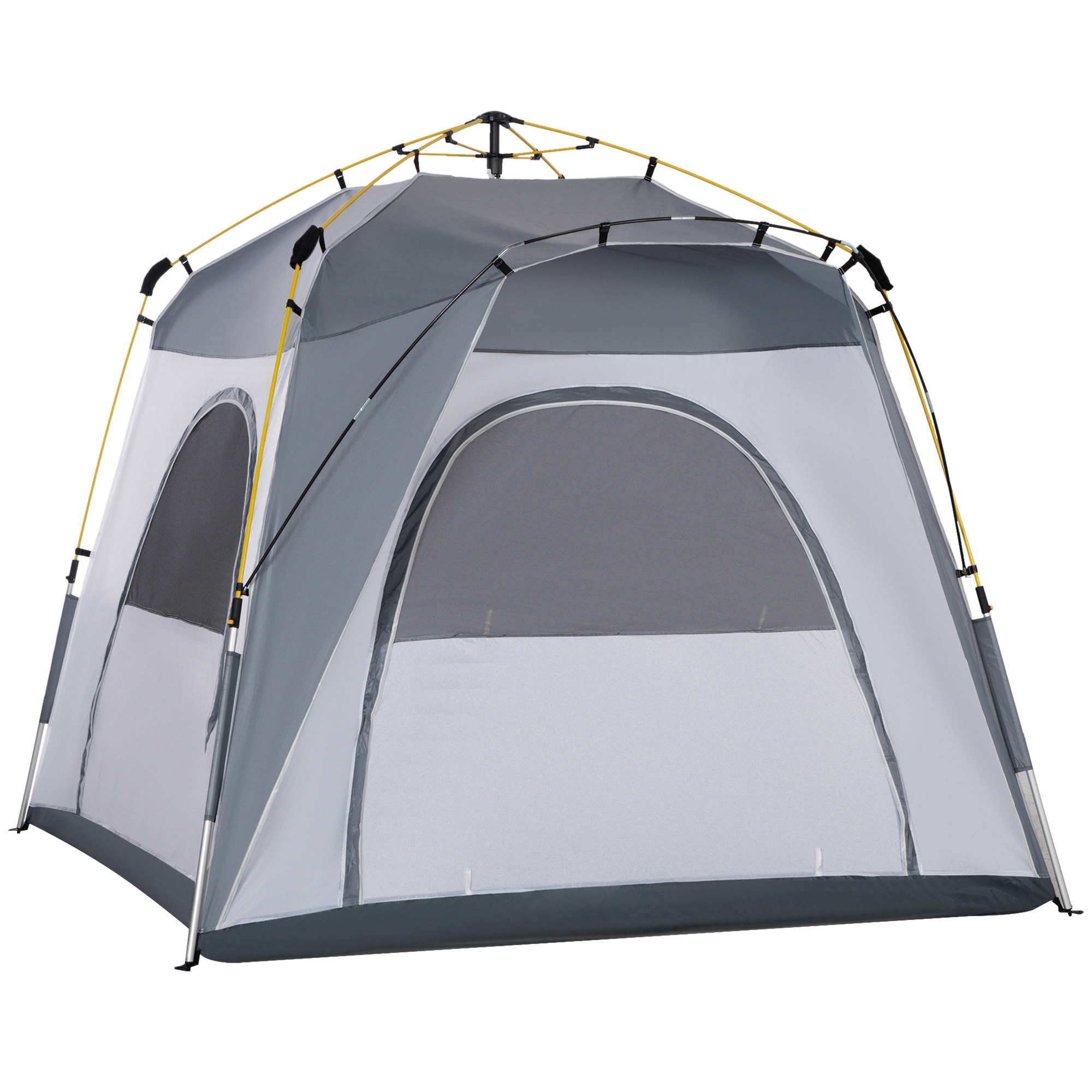 Outsunny Tienda de Camping Instantánea Emergente con 4 Ventanas 2 Bolsillos Bolsa de Transporte 240x240x199 cm Gris y Blanco   Aosom España