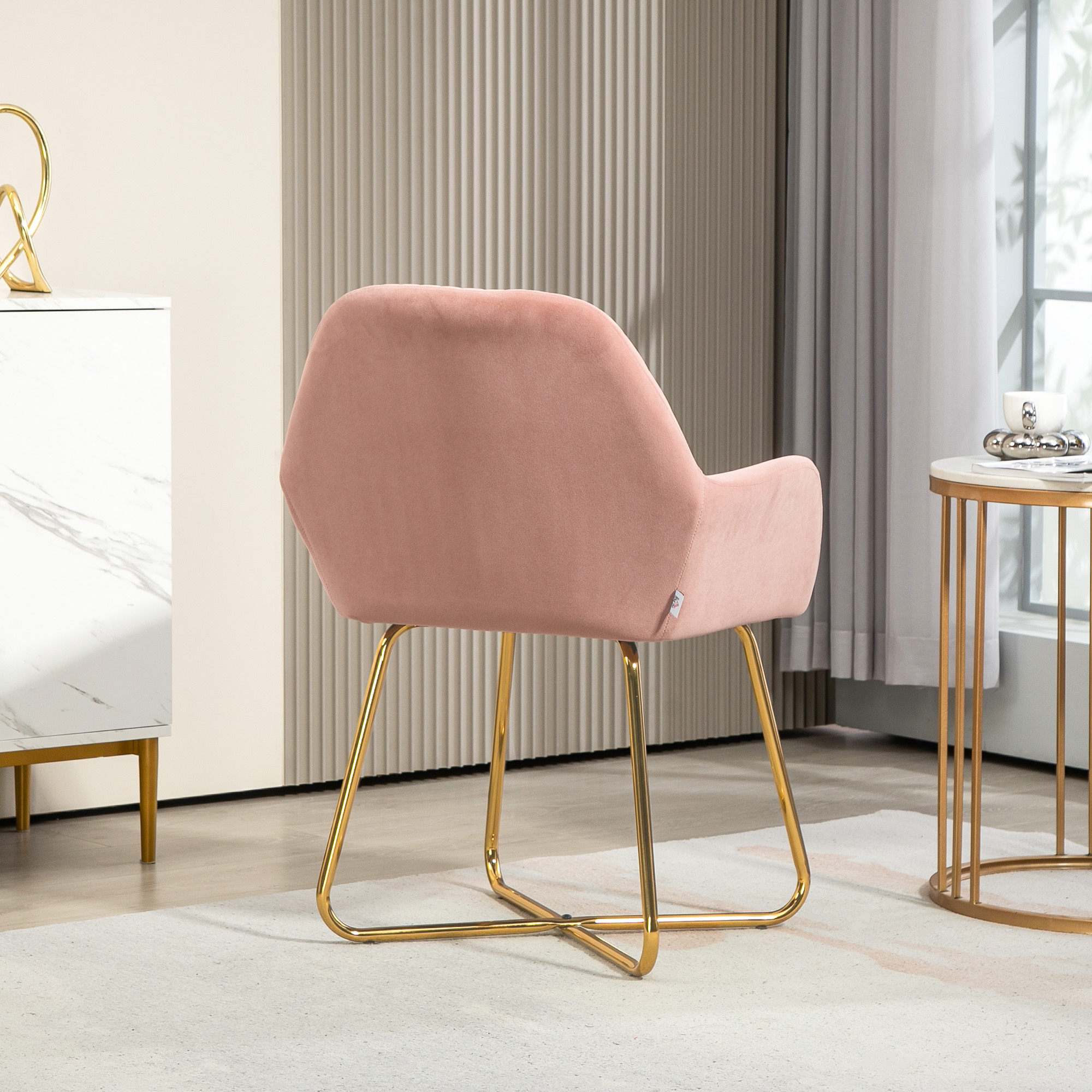 HOMCOM Modern Arm Chair Upholstered Accent Chair with Metal Base for Living Room Pink 7