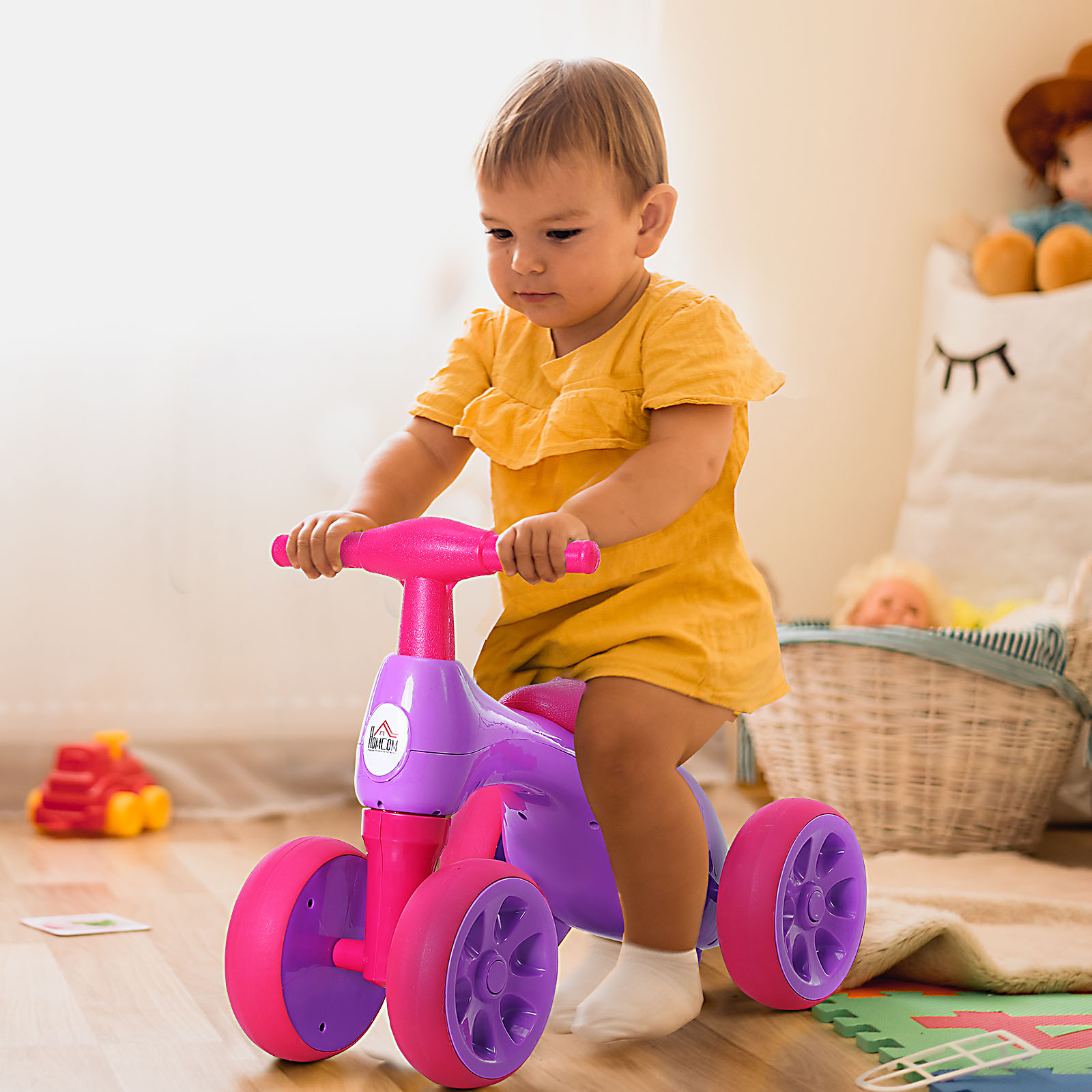 HOMCOM Baby Balance Bike Toddler Training Walker Smooth Rubber Wheels Ride on Toy Storage Bin Gift for Boys Girls Violet Fuchsia 2