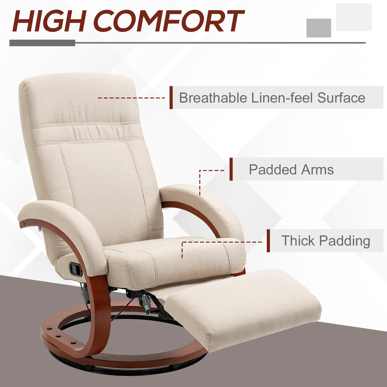 HOMCOM 135° Manual Reclining Swivel Chair, with Footrest Beige 7