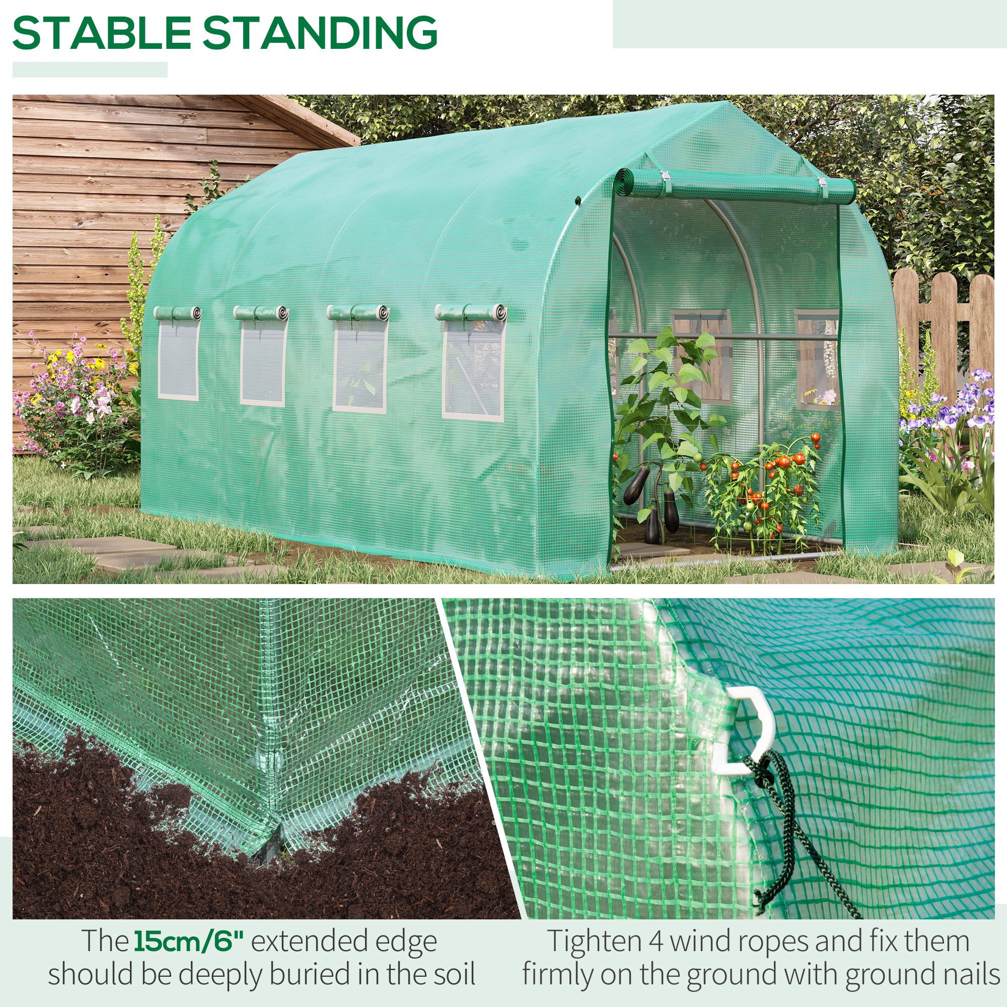 Outsunny Polytunnel Greenhouse with Windows and Door, Walk in Greenhouse for Garden, Backyard (4 x 2 M) 5