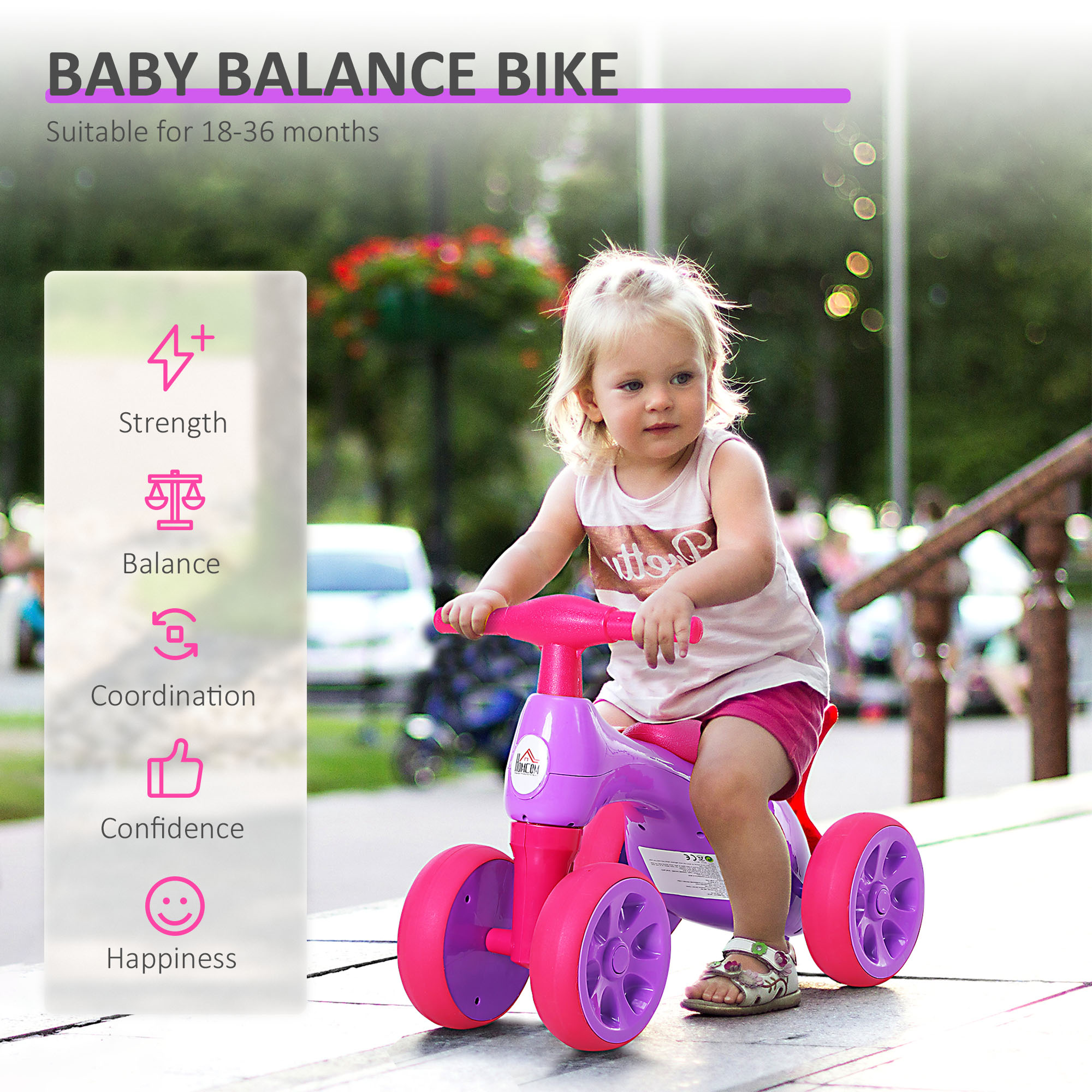 HOMCOM Baby Balance Bike Toddler Training Walker Smooth Rubber Wheels Ride on Toy Storage Bin Gift for Boys Girls Violet Fuchsia 5