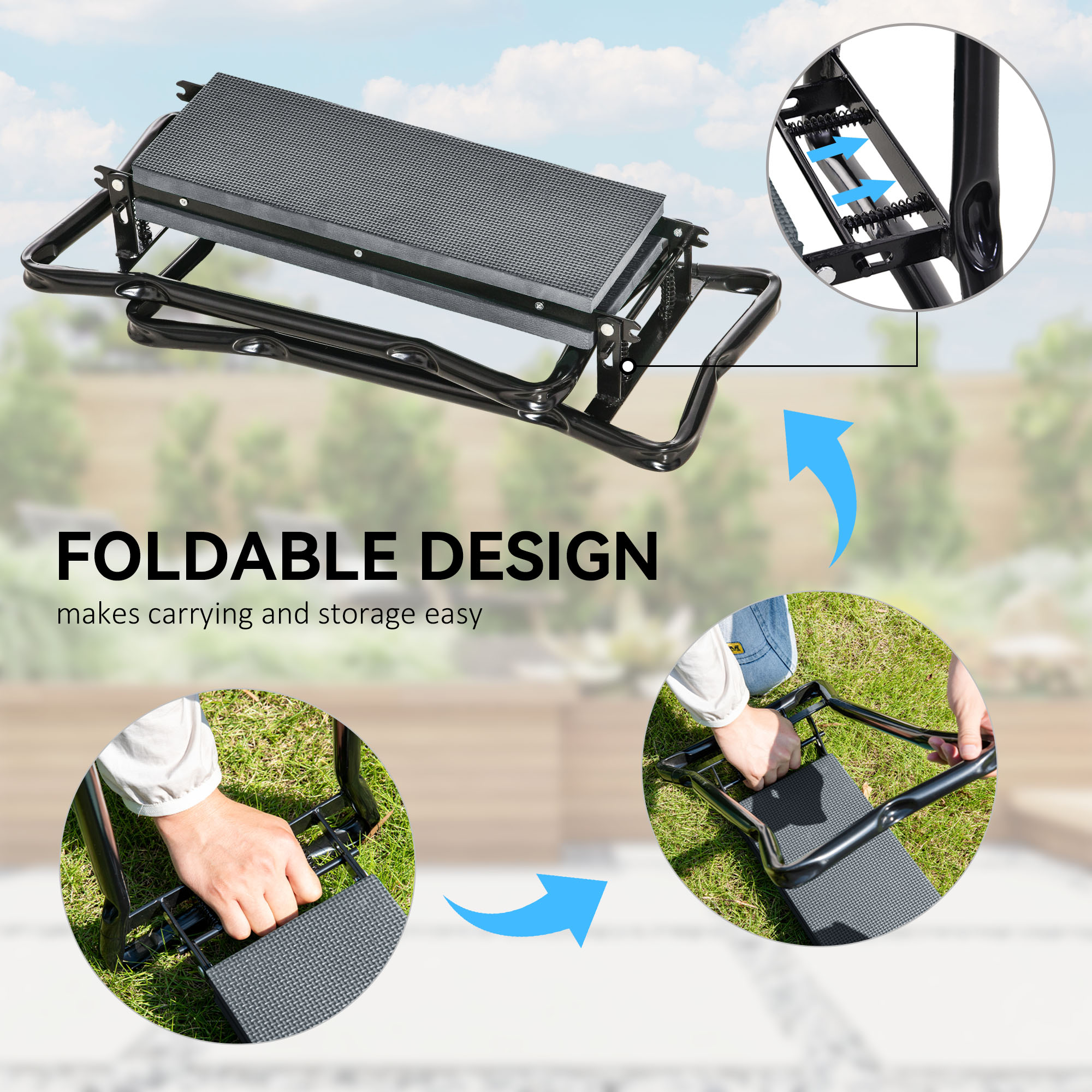 Outsunny Steel Frame Padded Garden Kneeler, with Tool Bag Grey 5