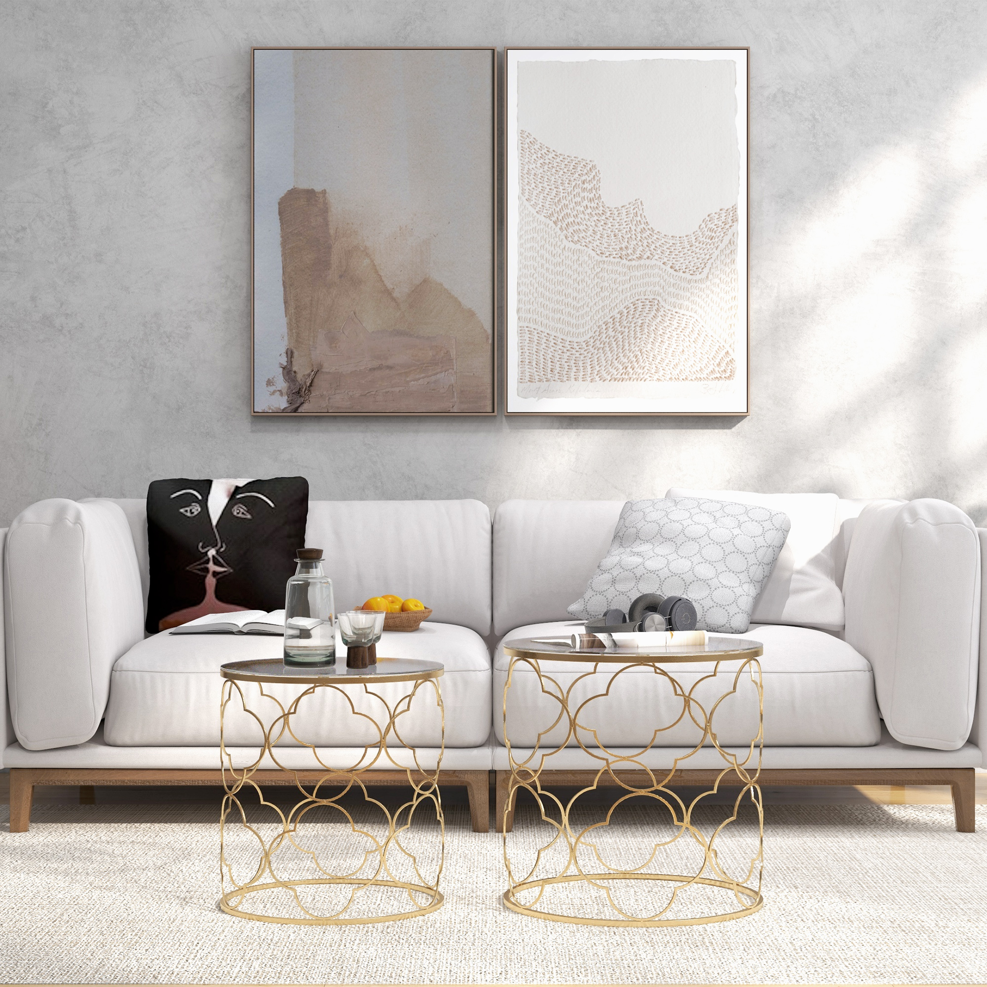 Set Di 2 Tavolini Da Salotto Impilabili HOMCOM - Stile Art Déco, Piano Vetro Temperato, Struttura Metallo Dorato