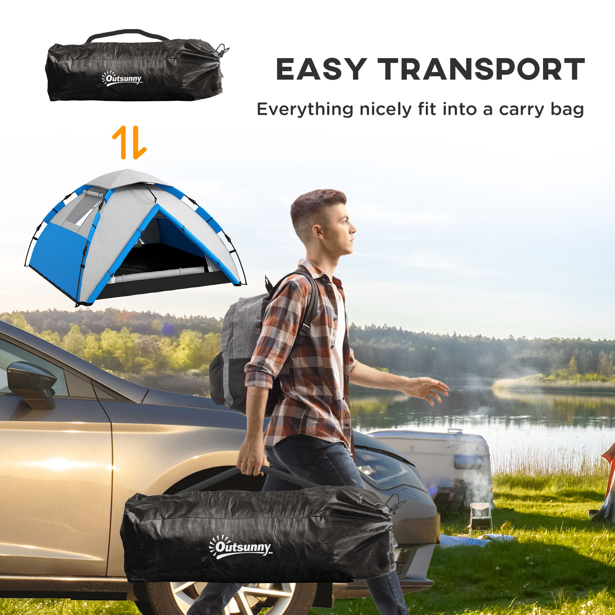 Outsunny Two-Man One Room Camping Tent, with Accessories Blue 7