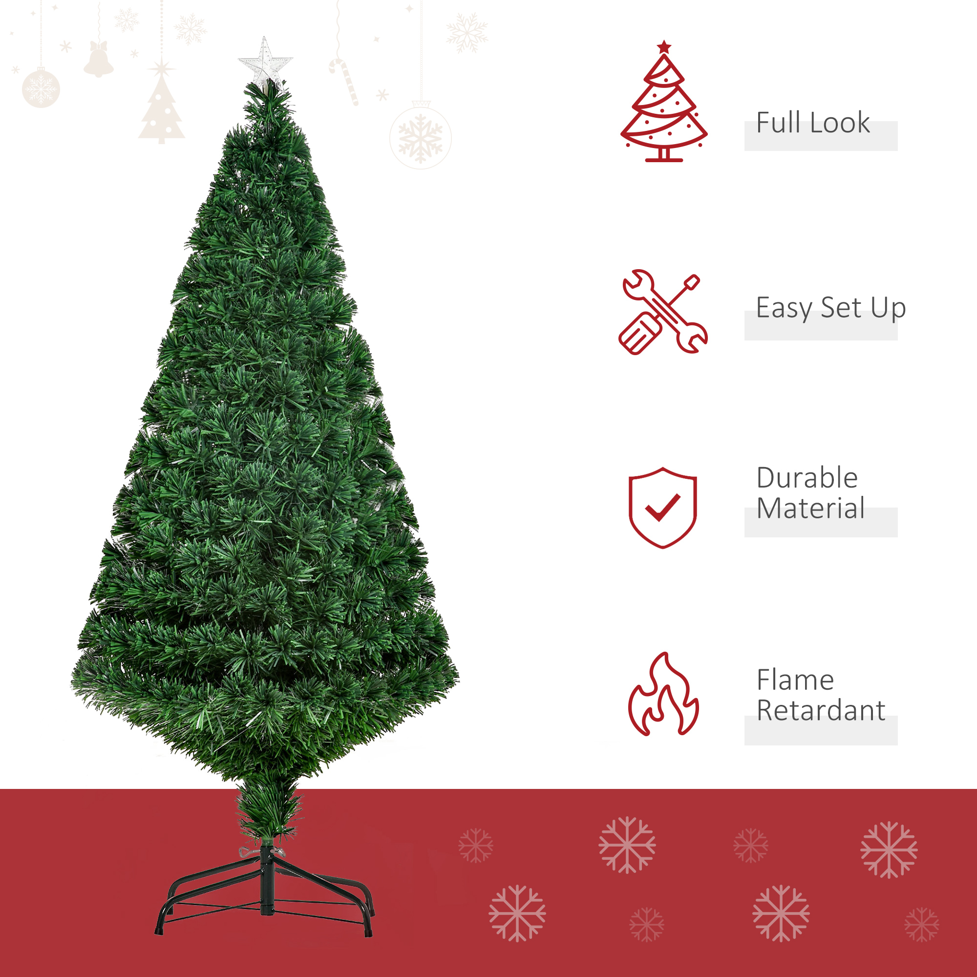 HOMCOM 5FT Pre-Lit Fibre Optic Artificial Christmas Tree Holiday Xmas Décor with Tree Topper Multi-Colour 4