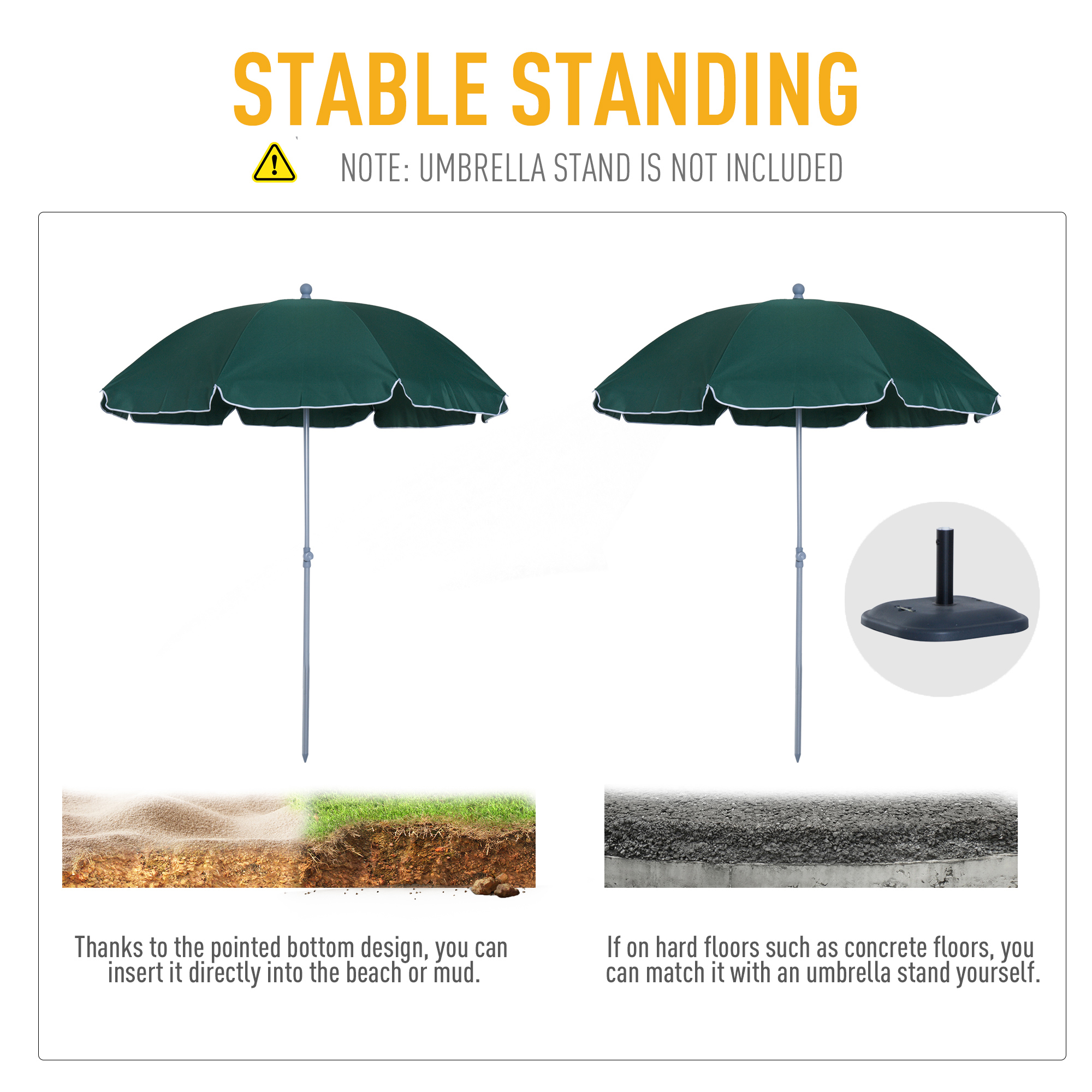 Outsunny 2.2m Beach Umbrella, Portable Parasol with Tilting Function, Outdoor Sunshade Shelter with 8 Ribs, Green 6