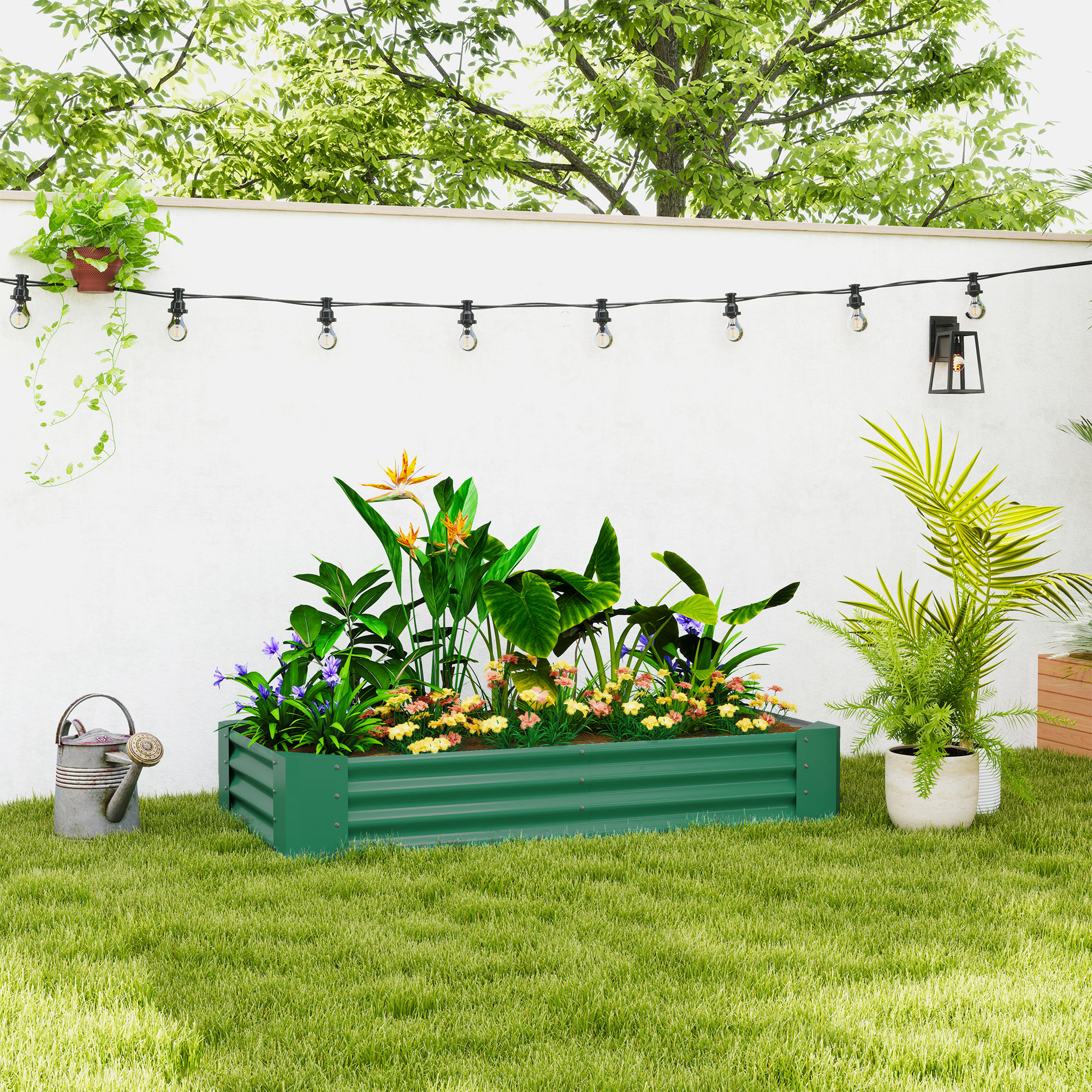 Outsunny 180 x 90cm Galvanised Steel Open Planter Green 2