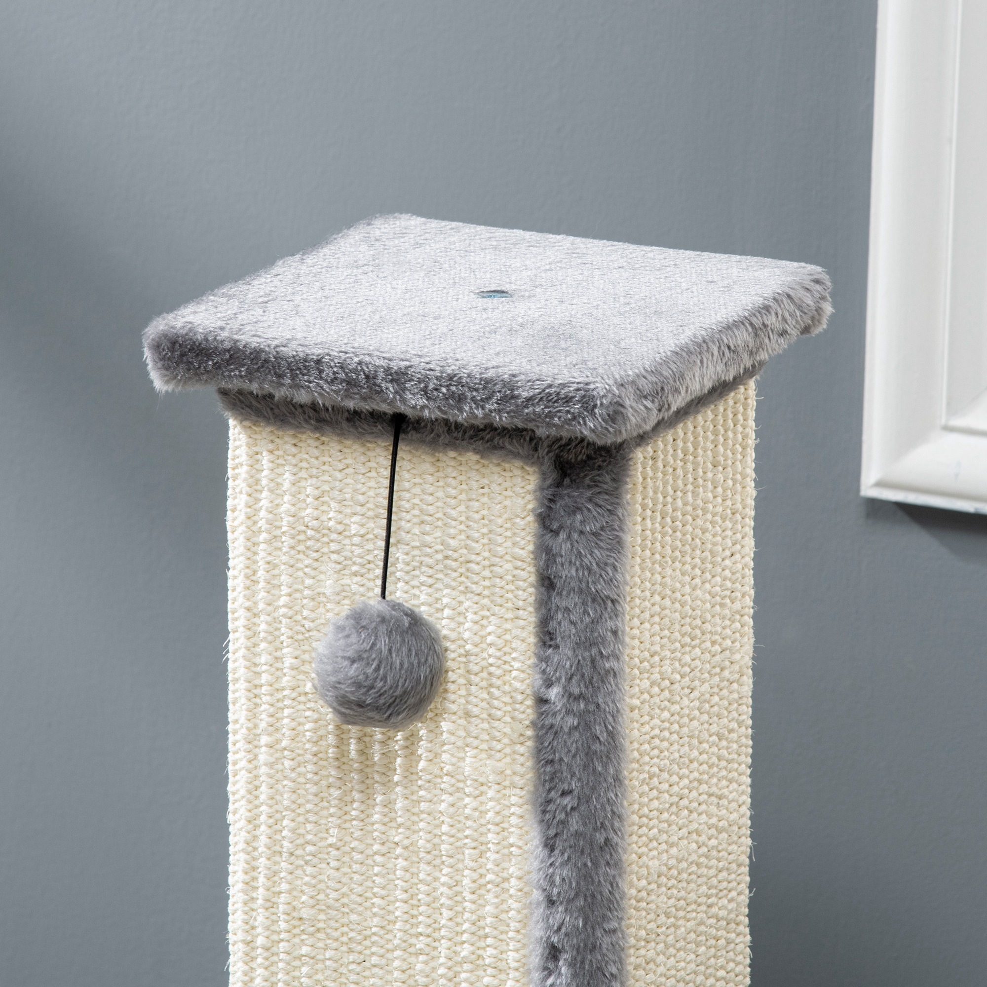 PawHut 81cm Cat Scratcher, Vertical Full Scratcher w/ Natural Sisal Rope, Hanging Ball, Soft Plush Grey 9