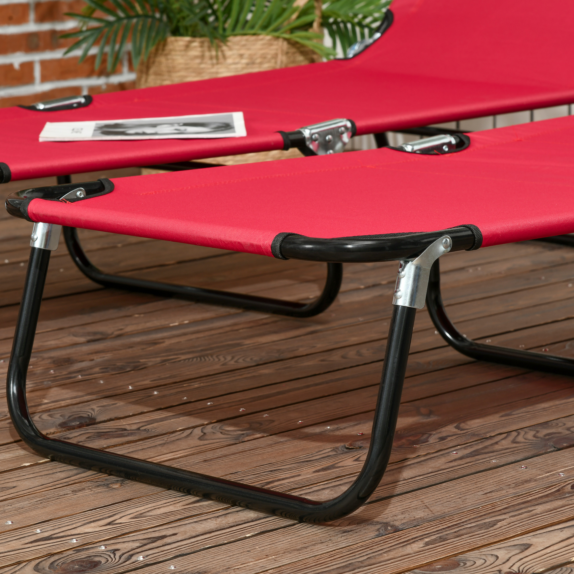 Outsunny Set of Two Folding Sun Loungers Red 8