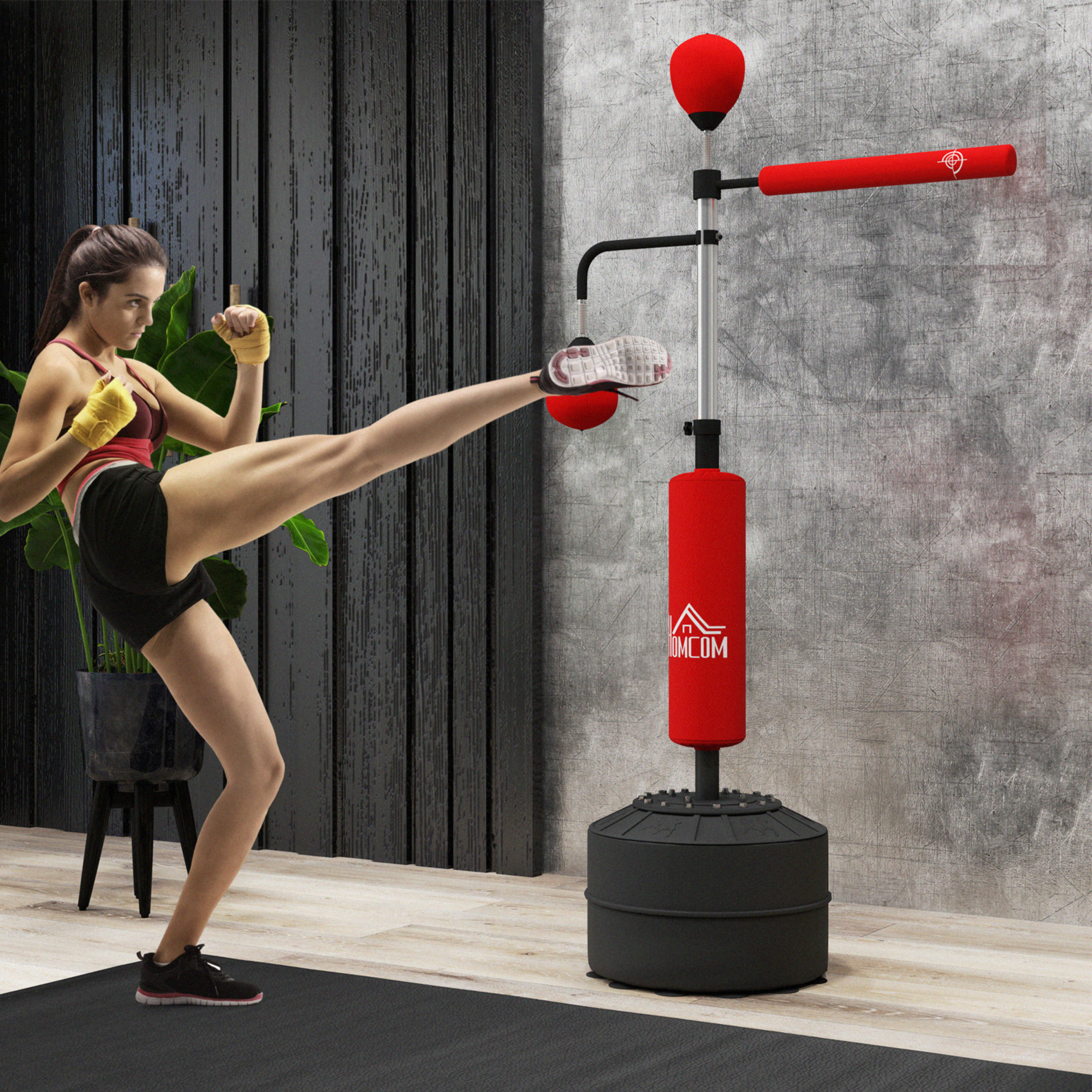 HOMCOM 4-in-1 Boxing Punching Bag, Freestanding with 2 Speed Bals, 360° Reflex Bar, 160-230cm Adjustable Height, Red