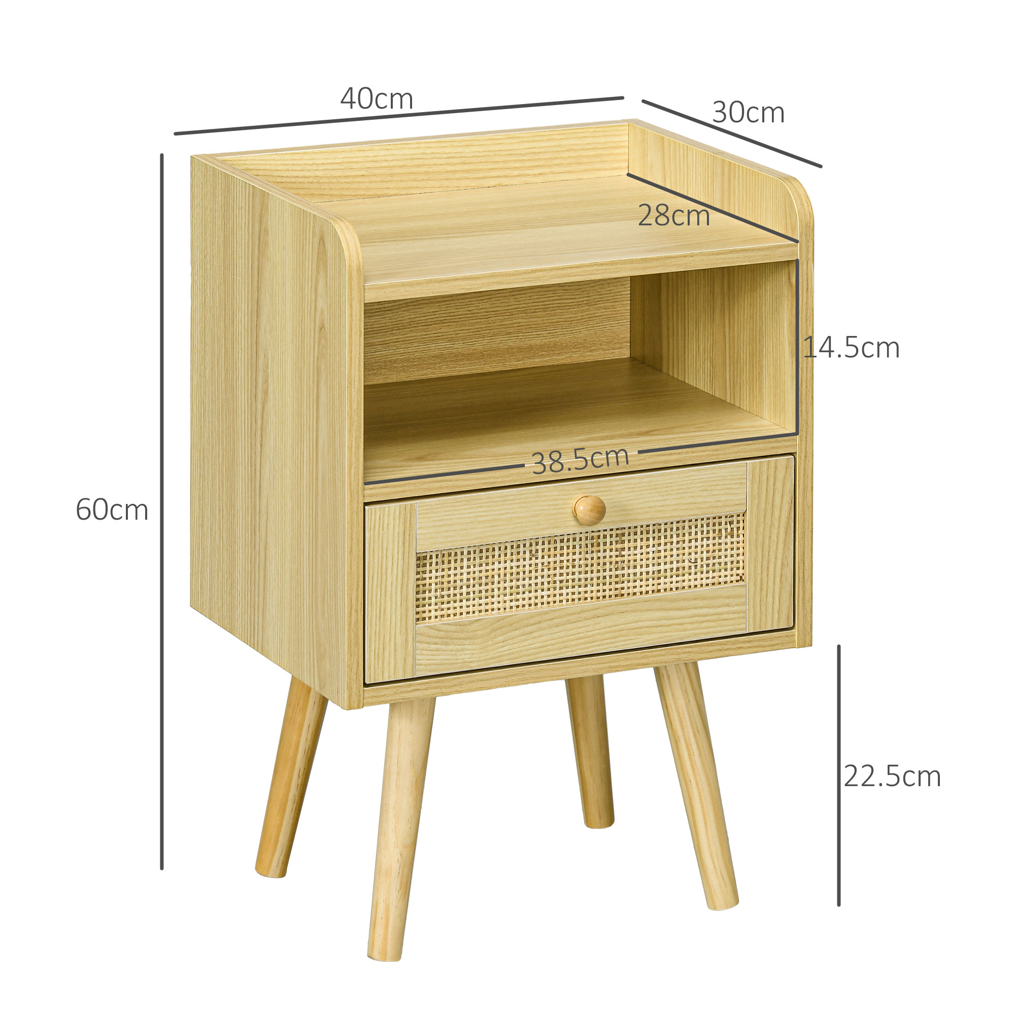 HOMCOM Set of Two Rattan Weave Bedside Tables Wood Effect 3