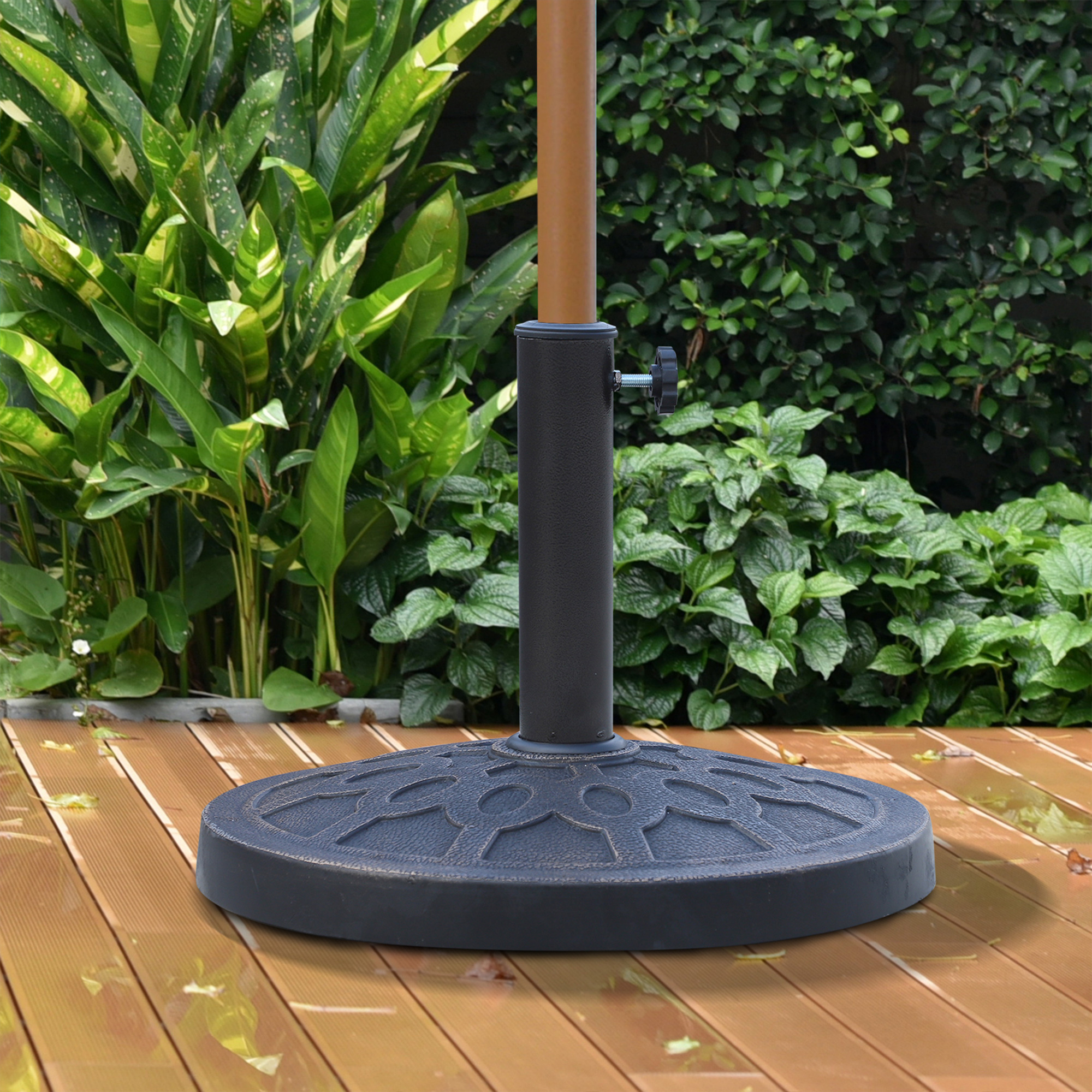Outsunny 13kg Resin Umbrella Stand Holder, Garden Parasol Base for 38mm or 48mm Outdoor Umbrella Poles, Bronze Tone 2