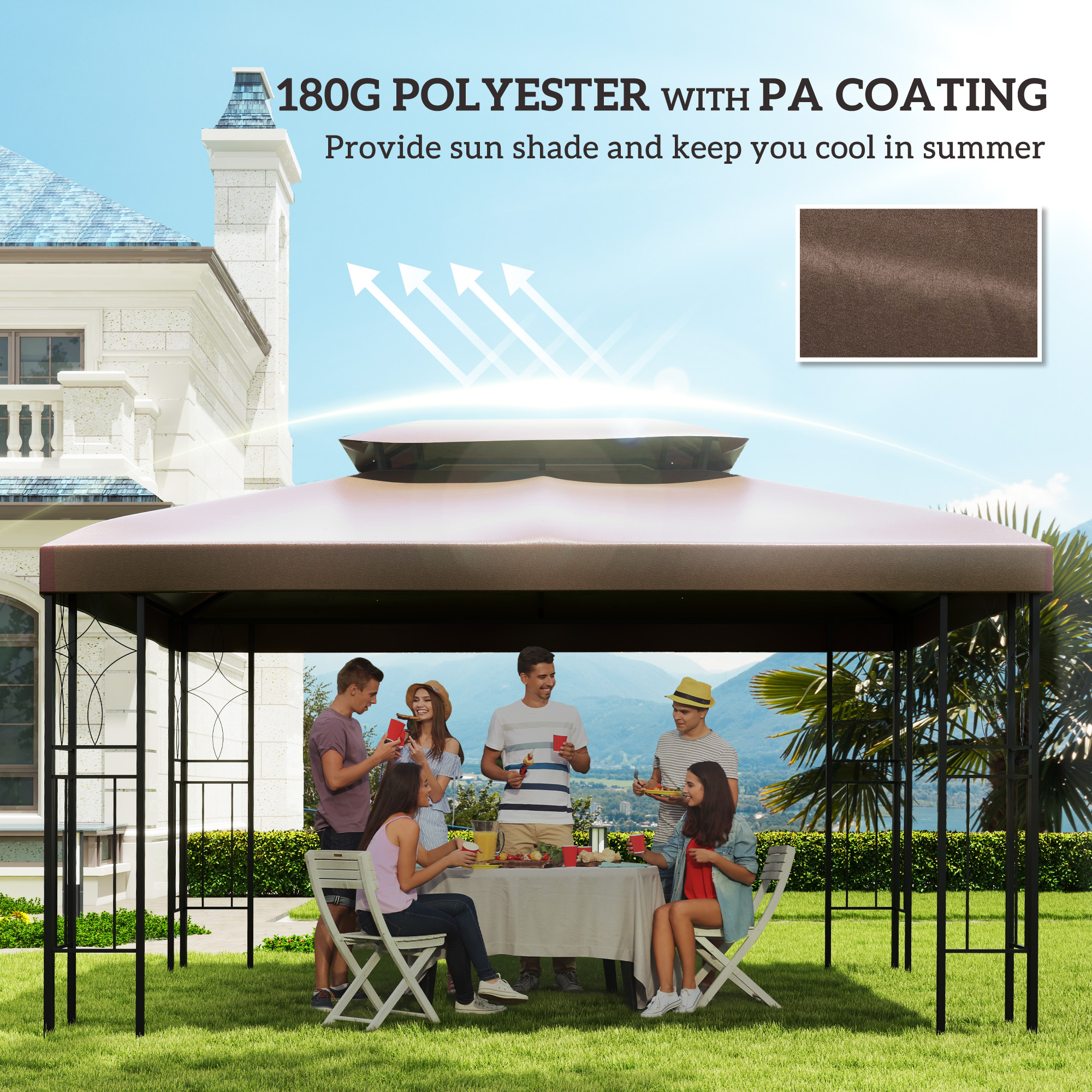 Outsunny 3x4m Gazebo Replacement Roof Canopy 2 Tier Top UV Cover Garden Patio Outdoor Sun Awning Shelters, Brown  (TOP COVER ONLY) 6