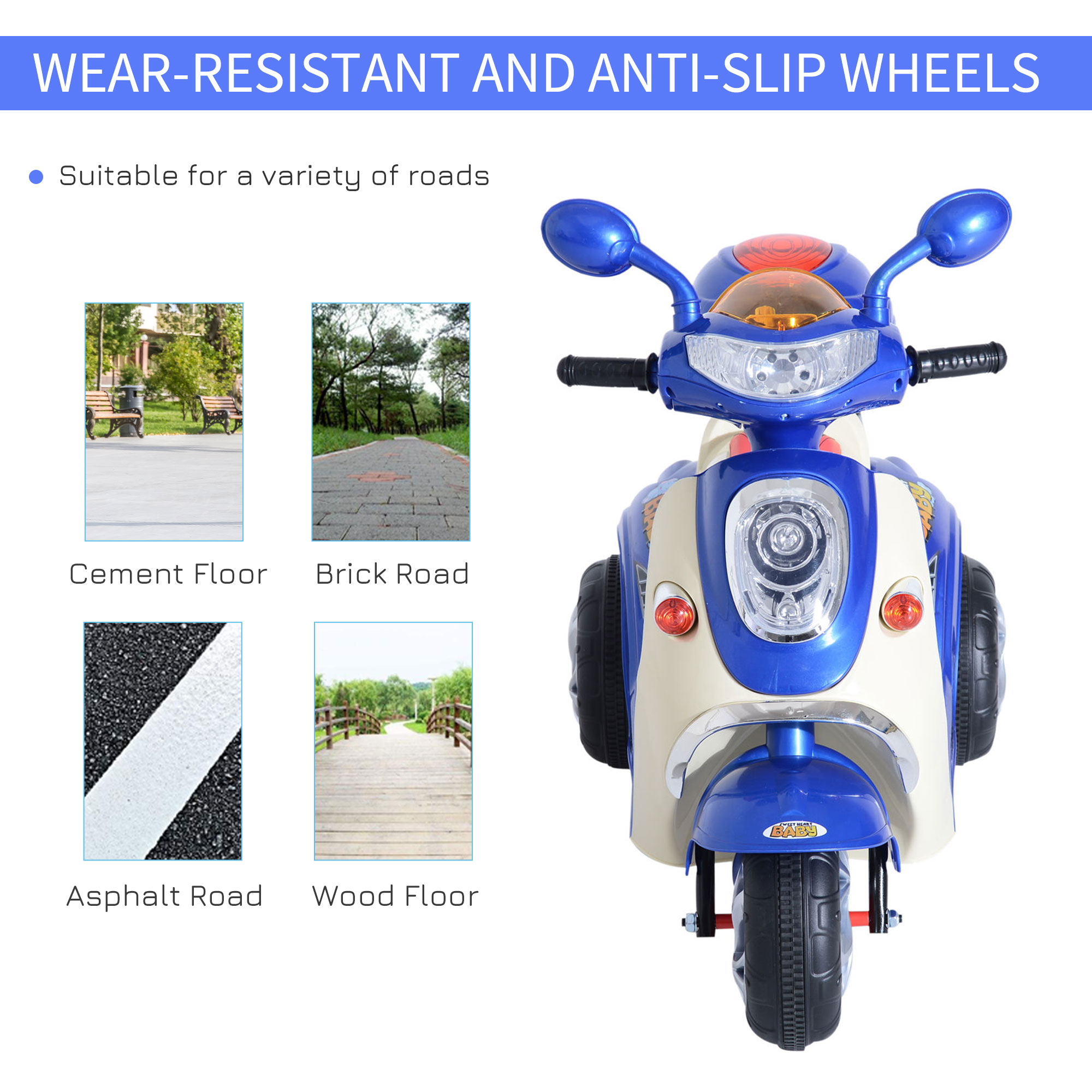 HOMCOM Kids Electric Ride On Toy Car 6V Electric Motorbike with Chargeable Battery Headlight and Music for 3-5 Years Blue 6