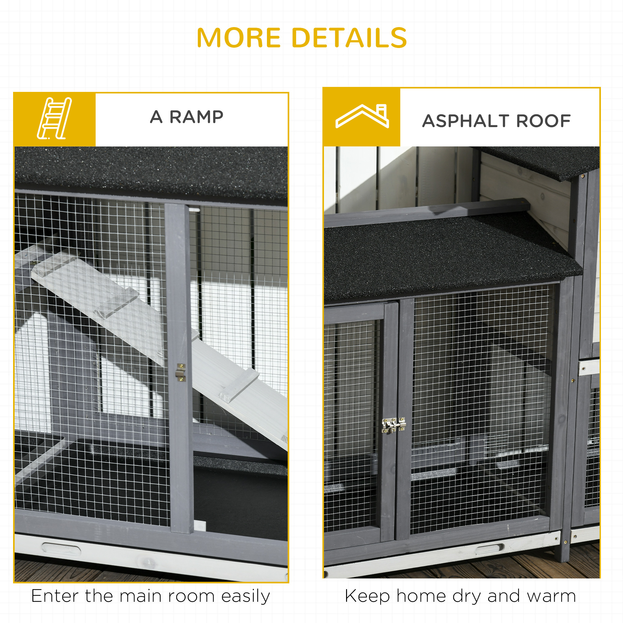 PawHut 2-Tier Large Rabbit Hutch Outdoor with Double Side Run Boxes, No-leak Plastic Tray, Ramp, 230 x 53 x 93.5cm, Light Grey 7