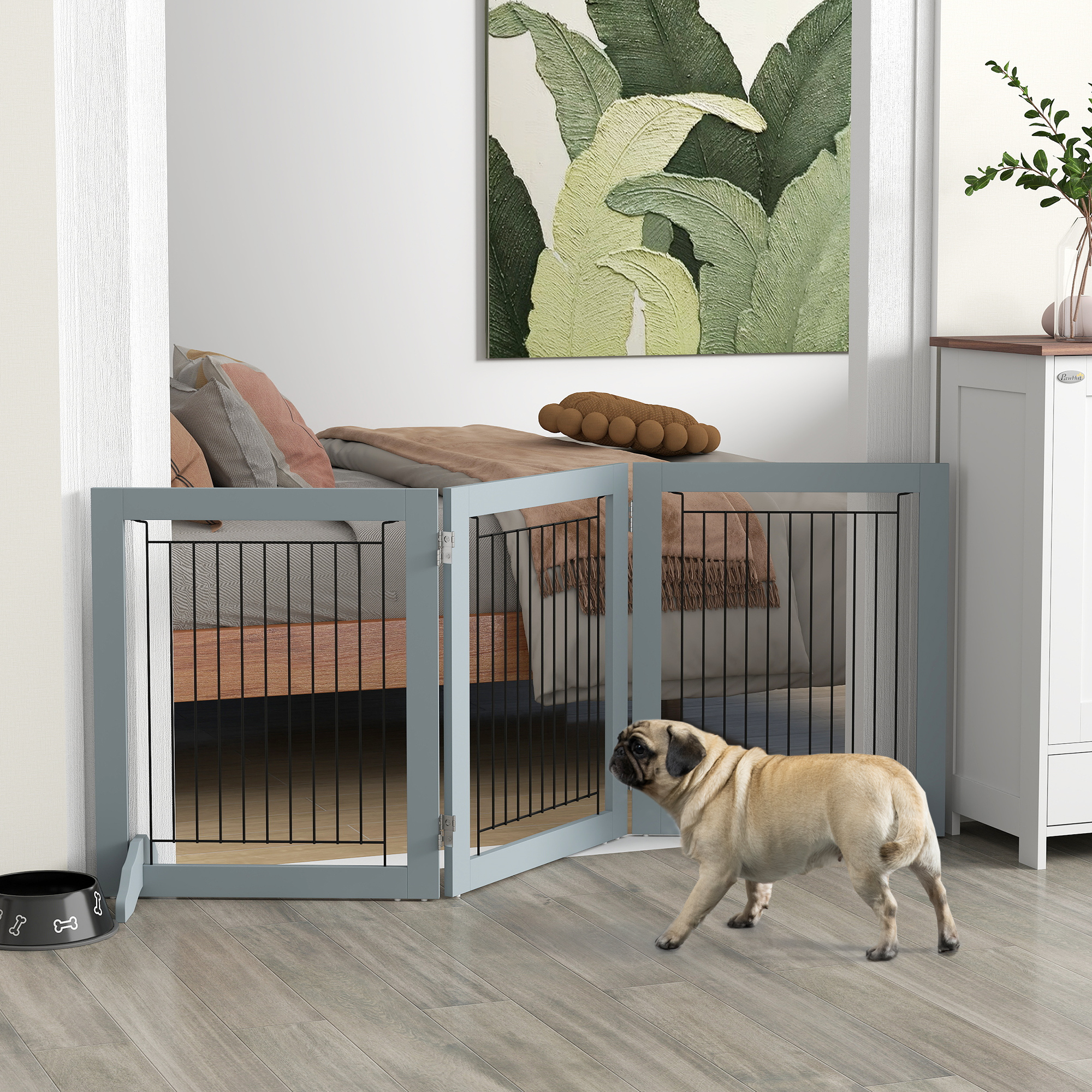 PawHut Foldable Pet Gate, with Three Panels & Two Support Feet - White