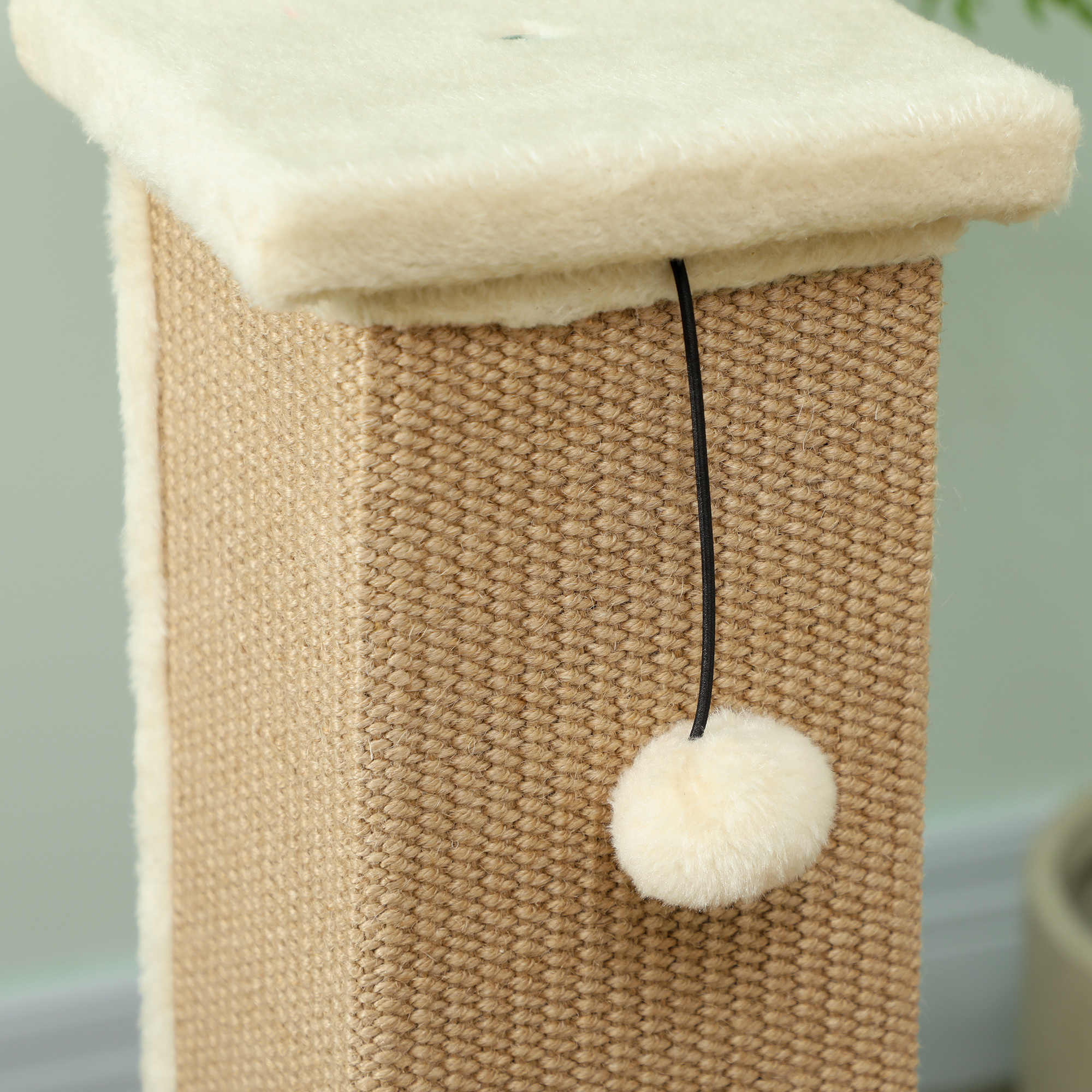PawHut 81cm Cat Scratcher, Vertical Full Scratcher w/ Natural Jute Rope, Hanging Ball, Soft Plush Beige 9