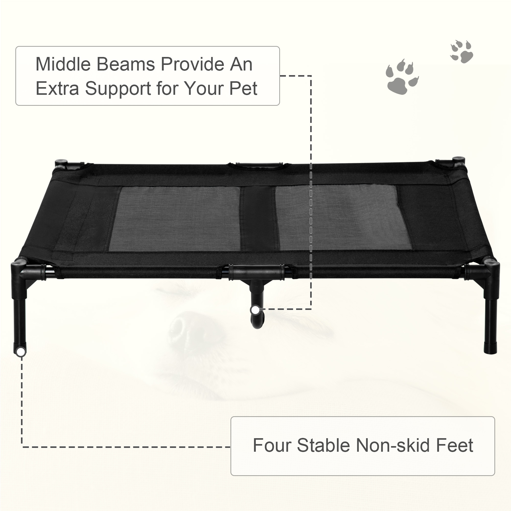 PawHut Large Raised Dog Bed Cat Elevated Lifted Cooling Portable Camping Basket Outdoor Indoor Mesh Pet Cot Metal Frame Black 7