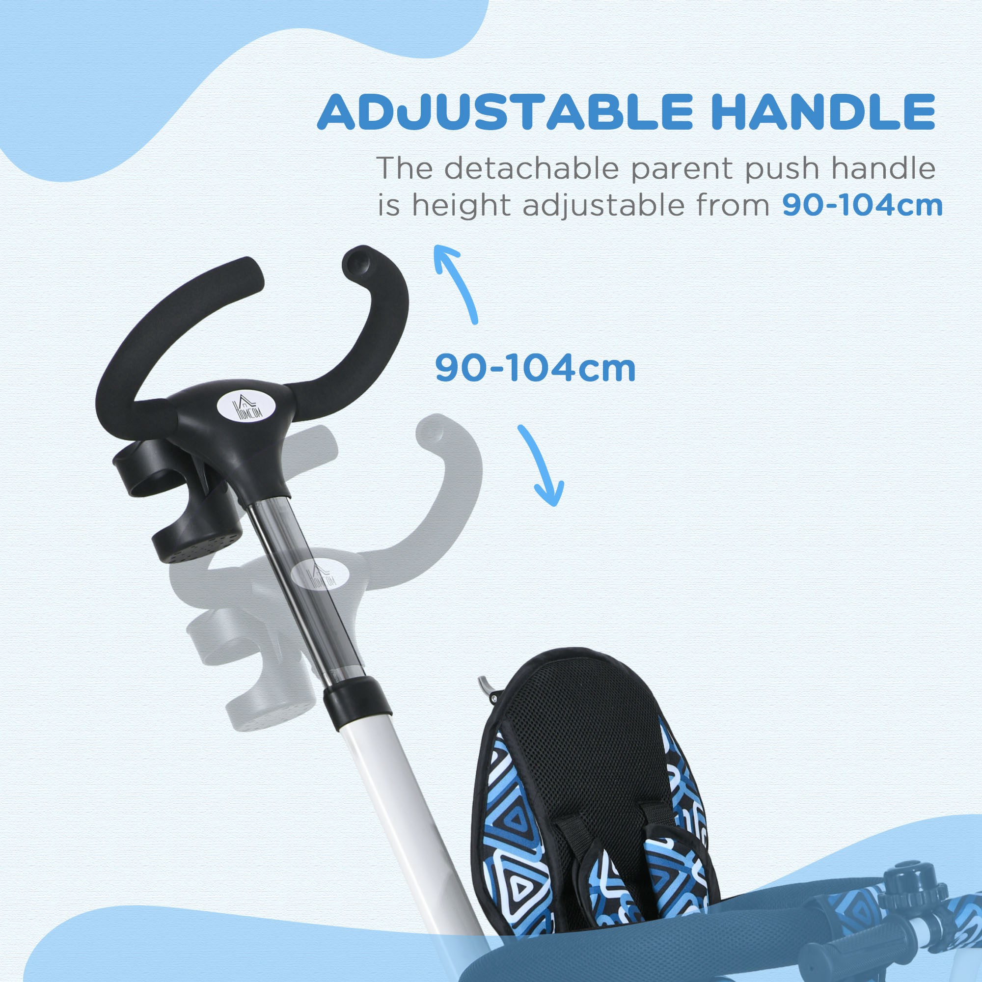 HOMCOM Metal Frame 6 in 1 Baby Push Tricycle with Parent Handle for 1-5 Years Old, Light Blue 7