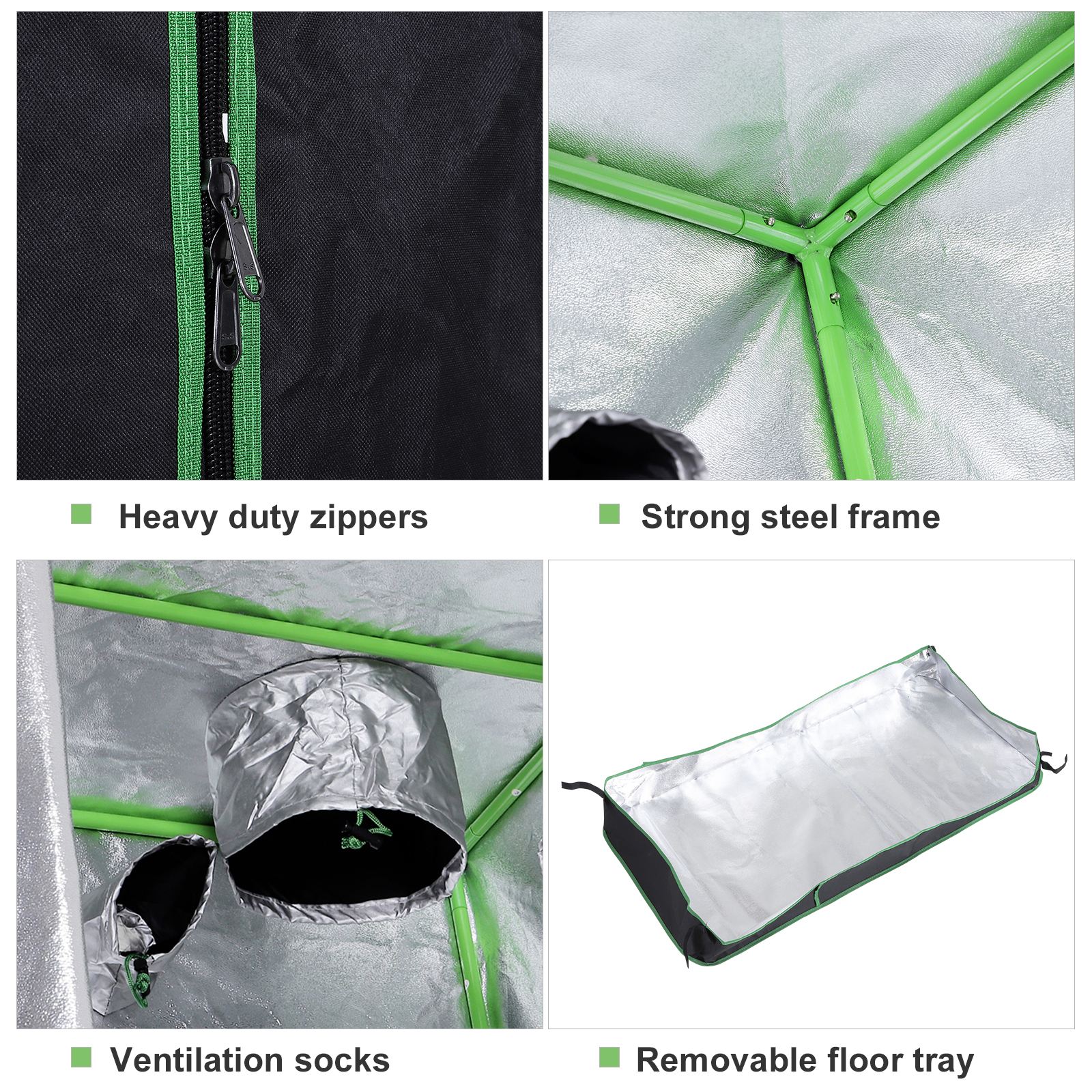 Outsunny Grow Tent Reflective Mylar Hydroponic with Adjustable Vents and Floor Tray for Indoor Plant Growing, 80 x 80 x 160 cm (31.5" x 31.5" x 63") 4