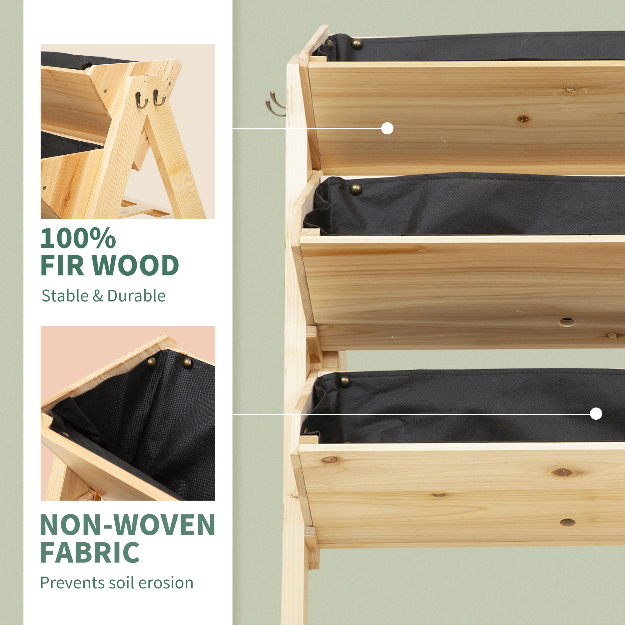 Outsunny 3 Tier Raised Beds for Garden, Wooden Planter Boxes with Clapboard and Hooks, 142L, 120 x 68 x 80cm 4