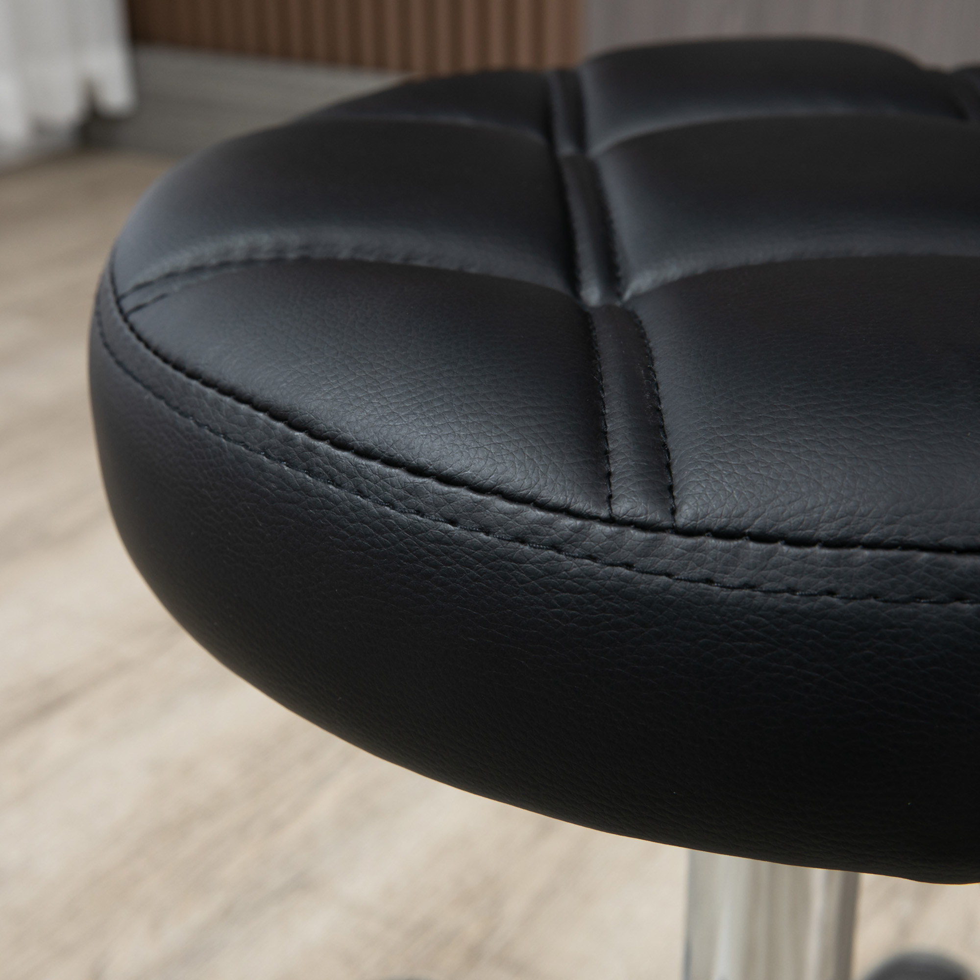 Sgabello Girevole LOKKHAN Con Ruote, Regolabile 48-58 Cm, In Similpelle Nera, Stile Industriale