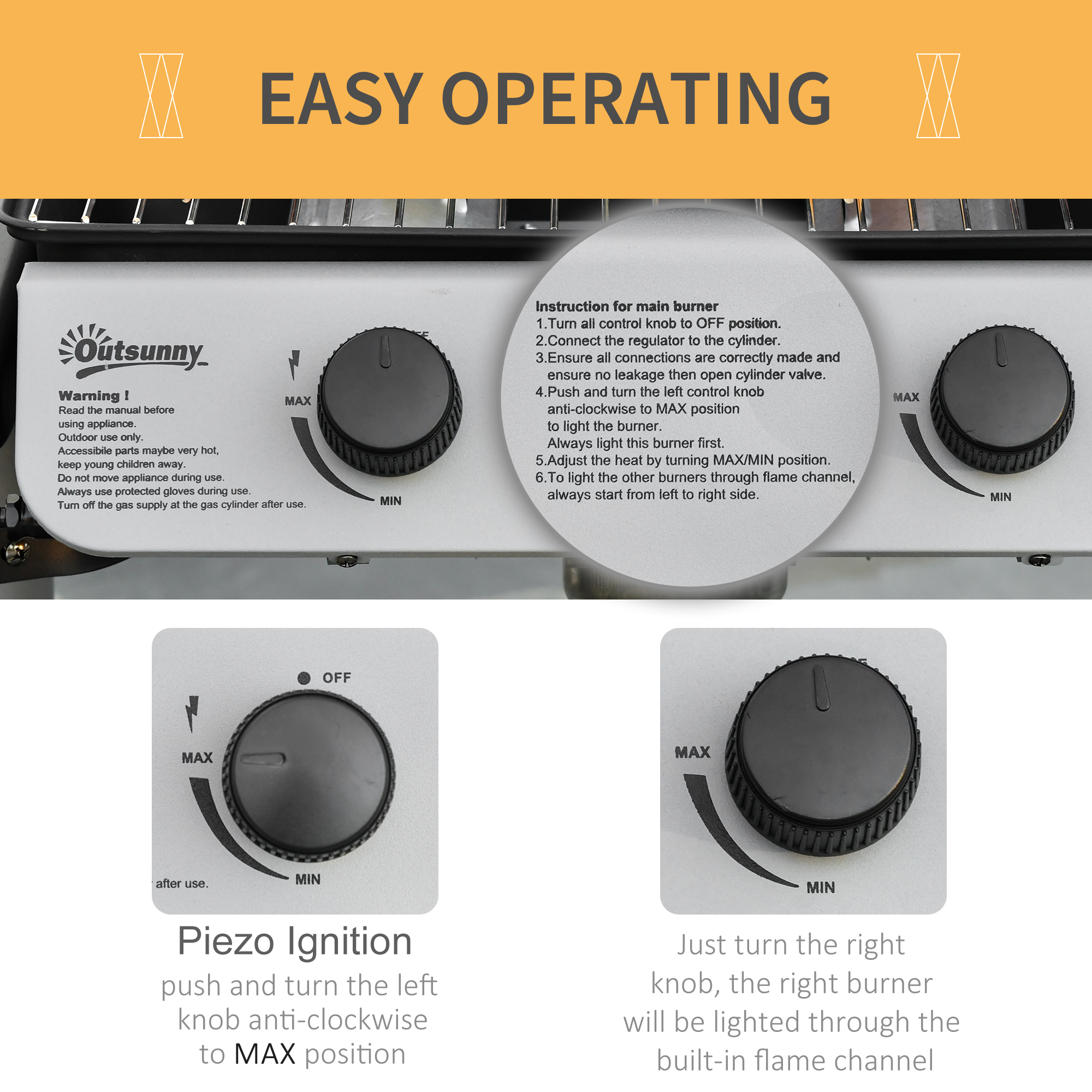Outsunny 2 x 2.8kW Burner Gas BBQ Grey 5