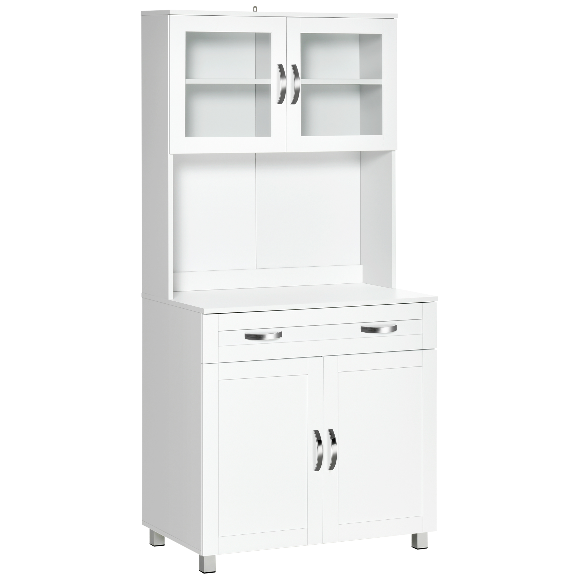 HOMCOM Mueble Aparador auxiliar de Cocina Alacena Armario de Comedor Estantes Interiores Ajustables y Cajón 80x48x170 cm Blanco | Aosom España
