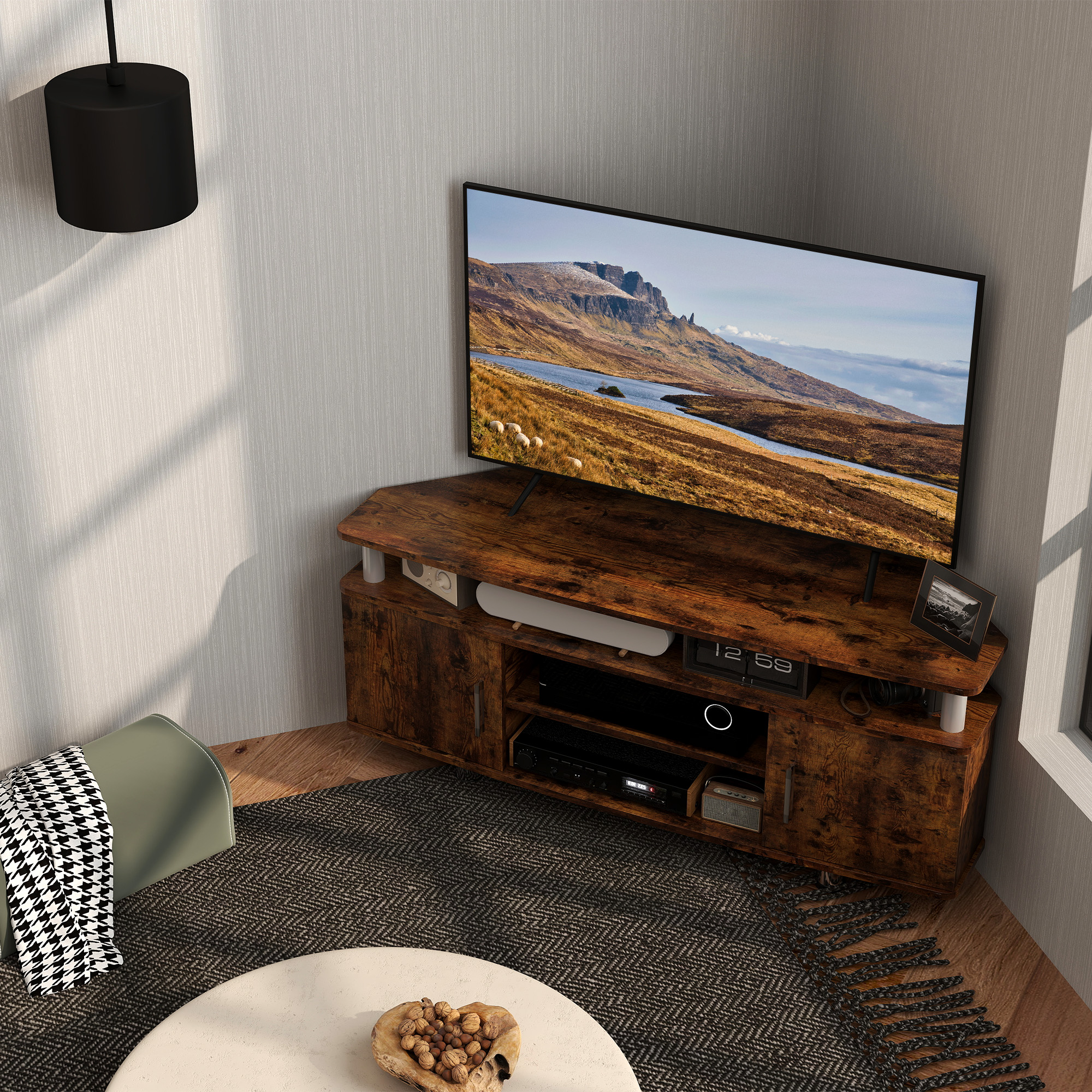 HOMCOM TV Unit Cabinet for TVs up to 55 Inches with Storage Shelves and Cupboard, Entertainment Centre for Living Room, Rustic Brown 8
