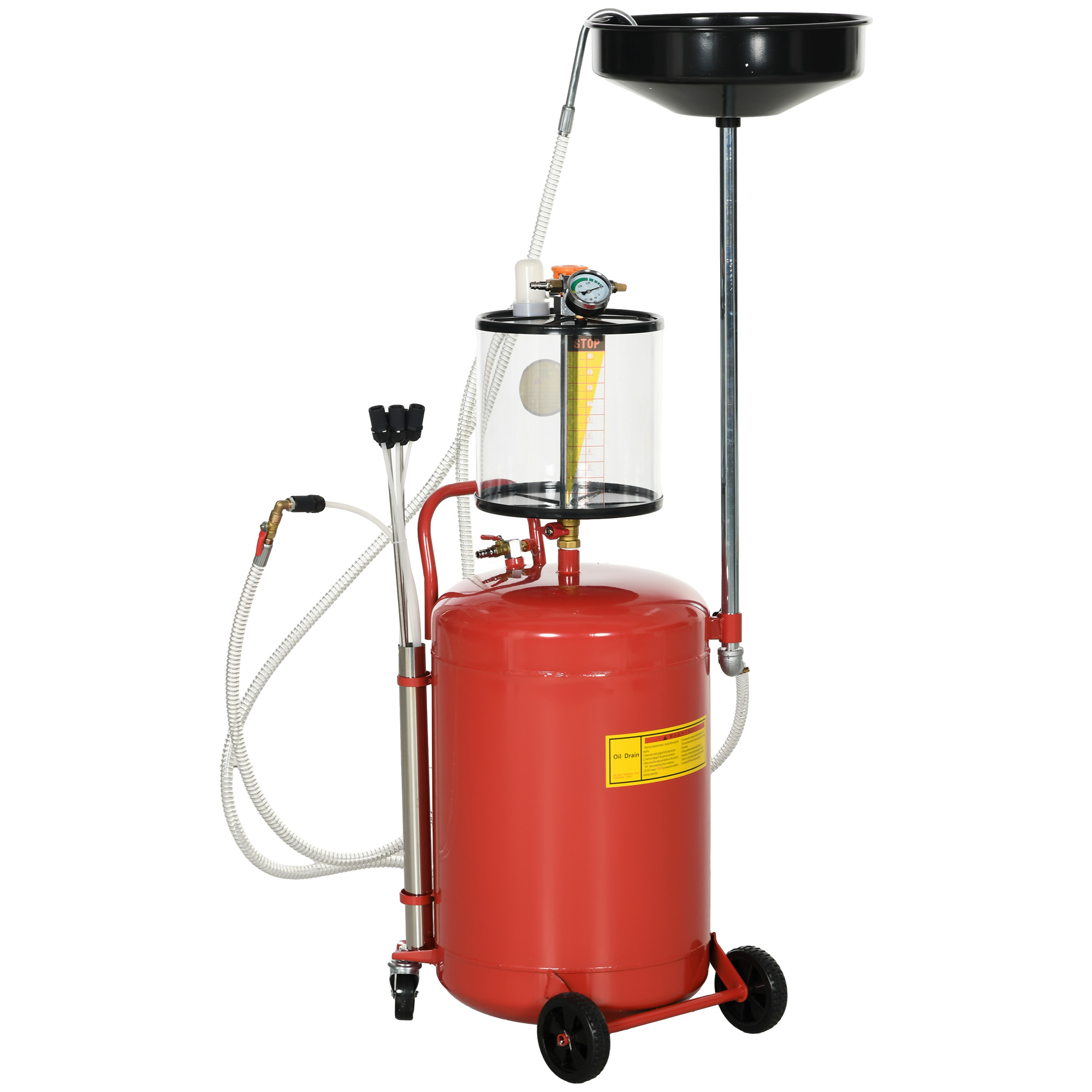 DURHAND Récupérateur d'Huile Vidange 2-en-1 Portable Hauteur Réglable Vidangeur Pneumatique 80L Atelier Mécanique Aosom France