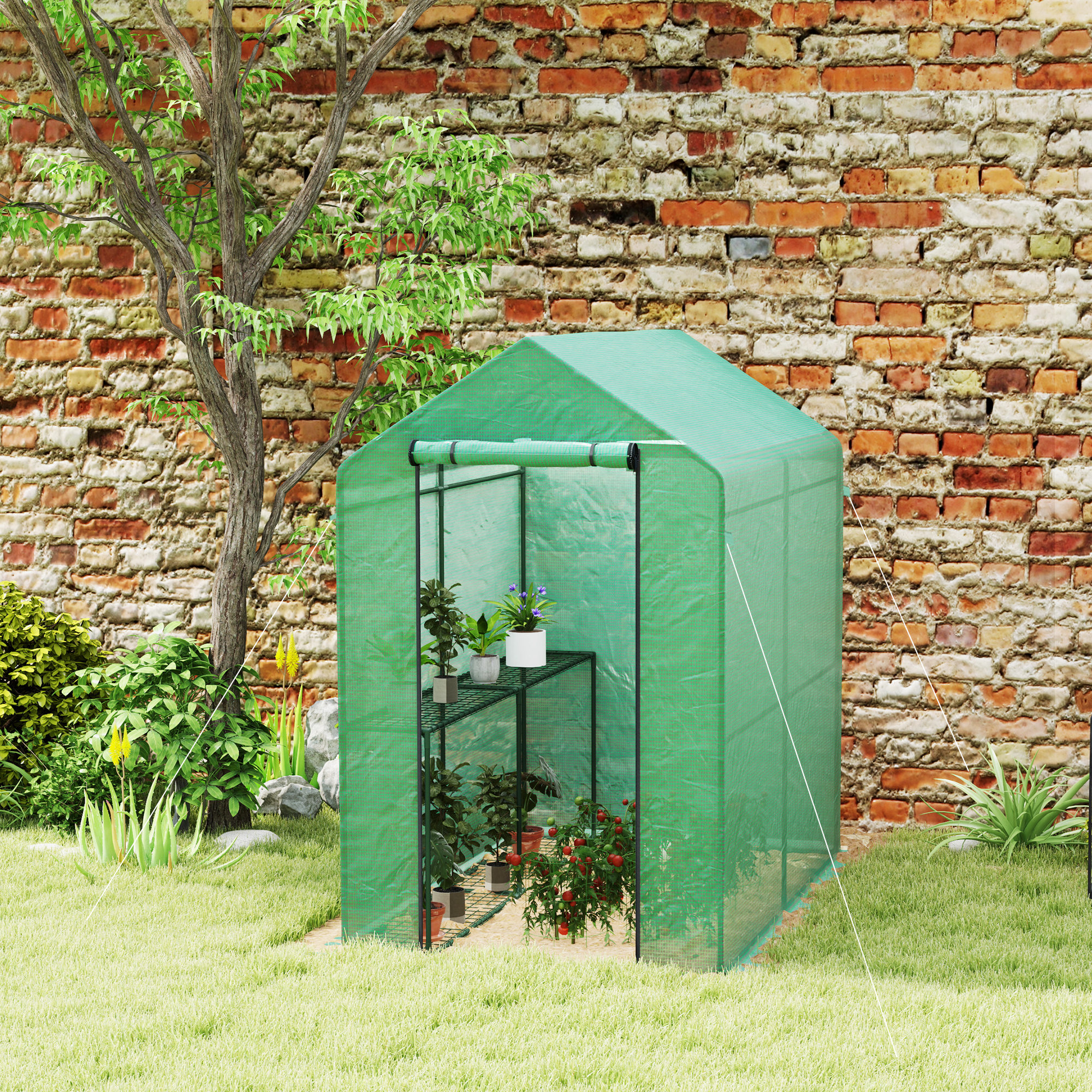 Outsunny 120 x 186cm Walk-In Greenhouse, with Shelves Green 2
