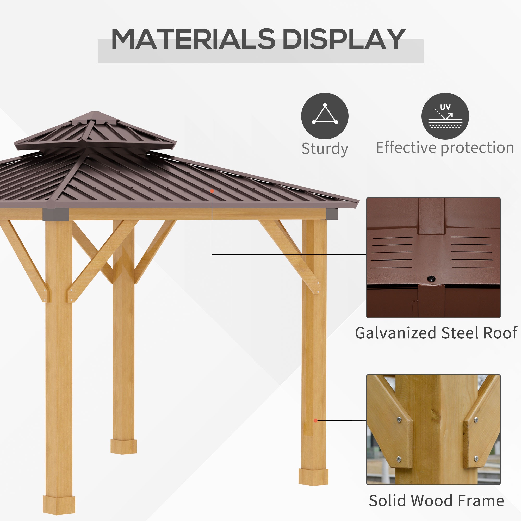 Outsunny 3x(3)M Outdoor Hardtop Gazebo Canopy with 2-Tier Roof and Solid Wood Frame, Outdoor Patio Shelter for Patio, Garden, Brown 4