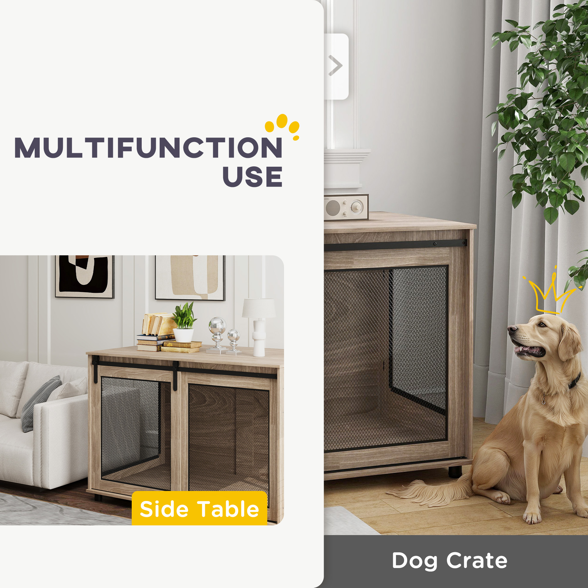 PawHut Dog Crate Furniture with Sliding Door for XL Dogs, Brown 4