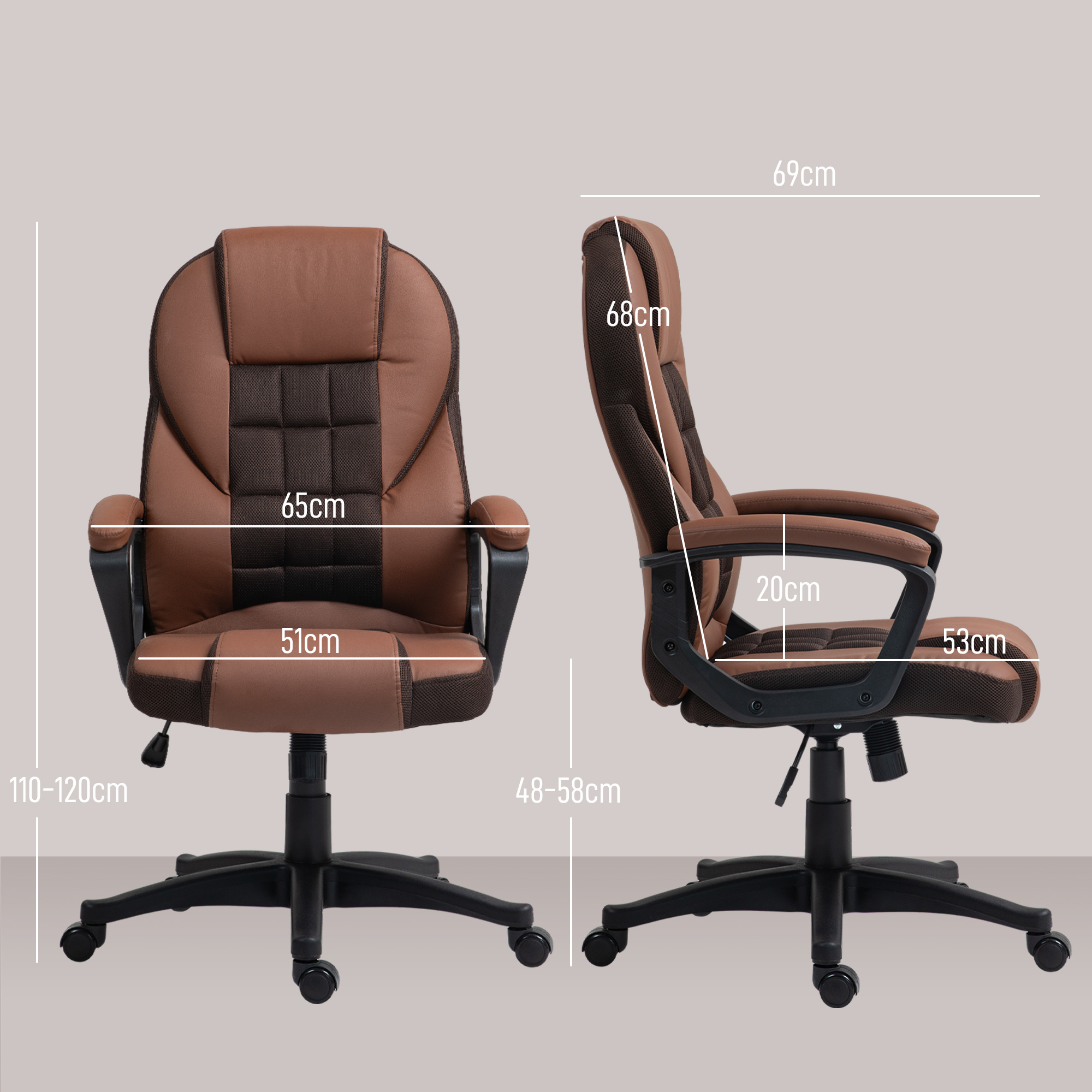 HOMCOM Faux Leather Office Chair Brown 3