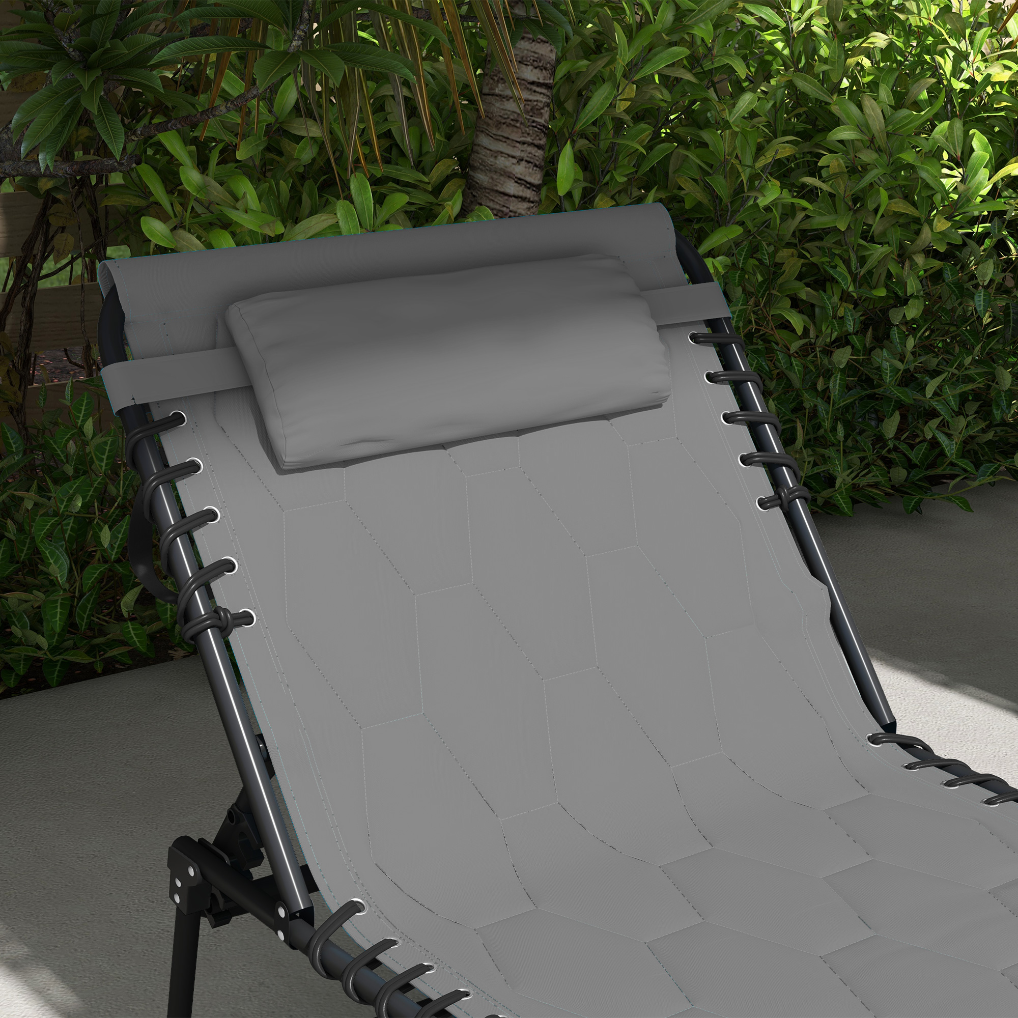 Outsunny Foldable Sun Lounger with 5-level Reclining Back, Outdoor Tanning Chair Sun Lounger with Build-in Padded Seat, Side Pocket, Headrest for Beach, Yard, Patio, Grey 8