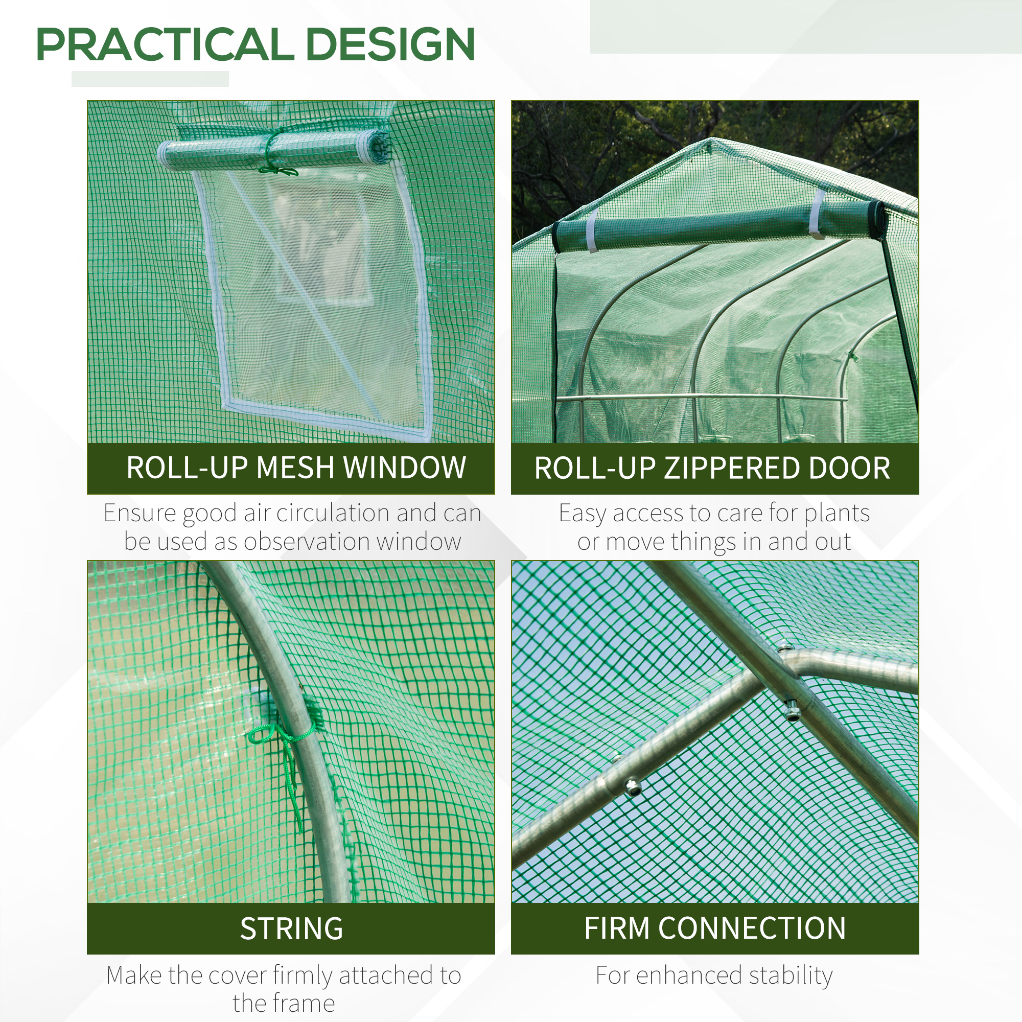 Outsunny Polytunnel Greenhouse with Windows and Door, Walk in Greenhouse for Garden, Backyard (3 x 2 M) 6