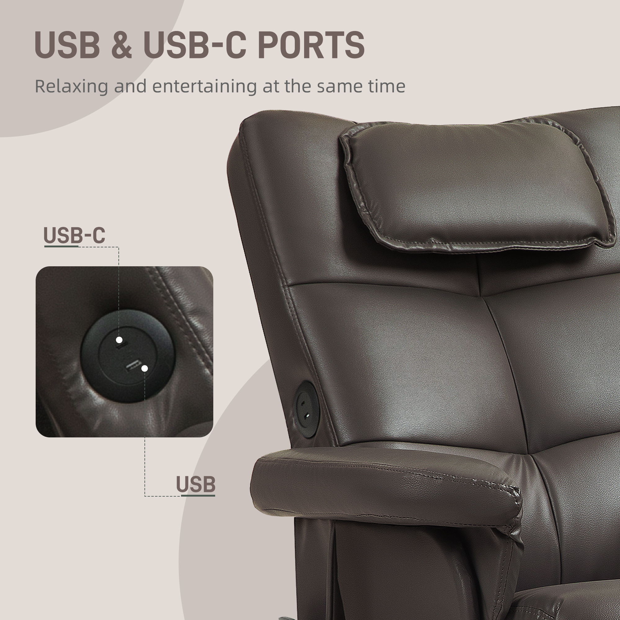 HOMCOM Faux Leather Massage Recliner Chair, with Storage Ottoman Brown 7