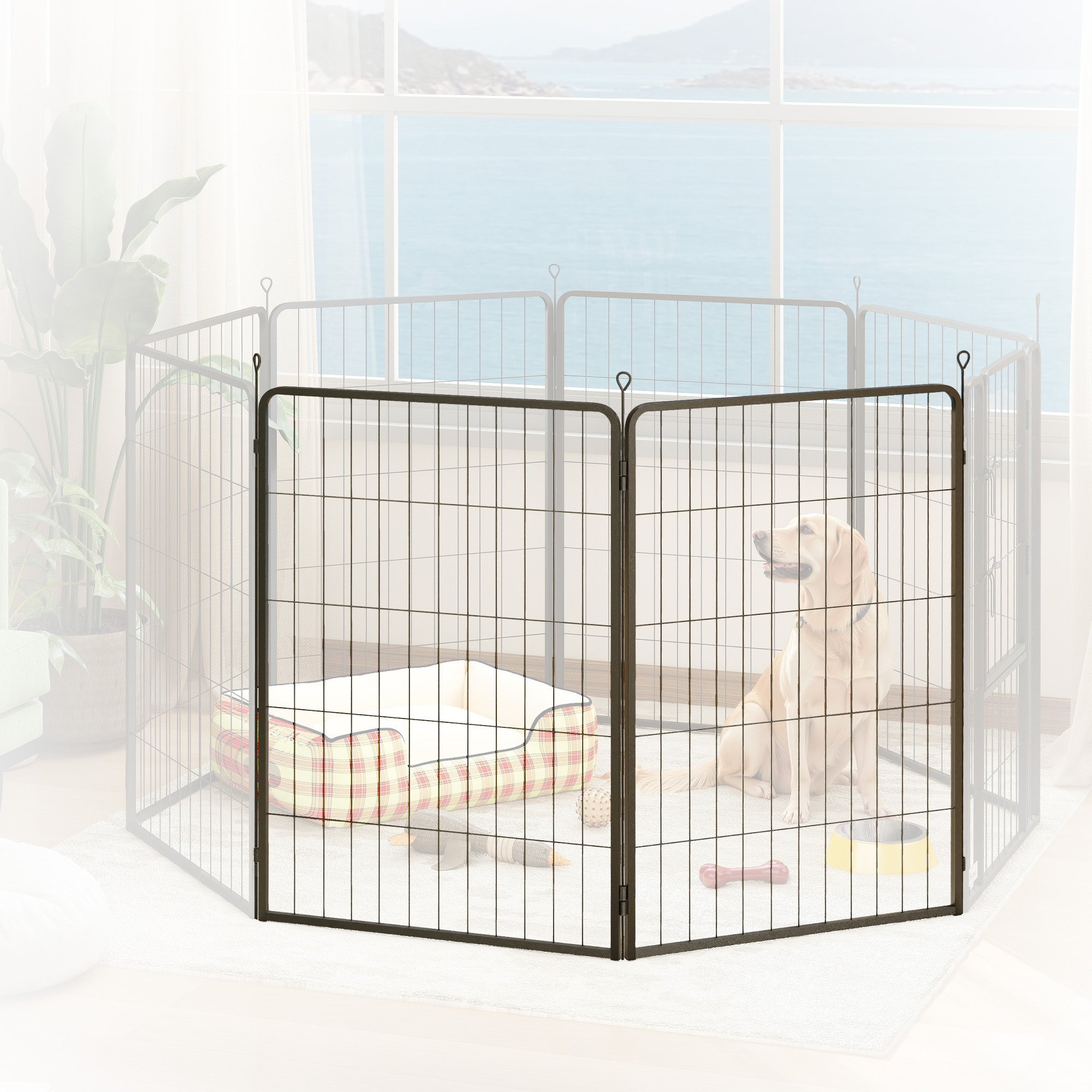 PawHut Two-Piece Dog Pen Expansion Pack for Medium Dogs, 80cm Tall Animal Pen with Three Connecting Stakes